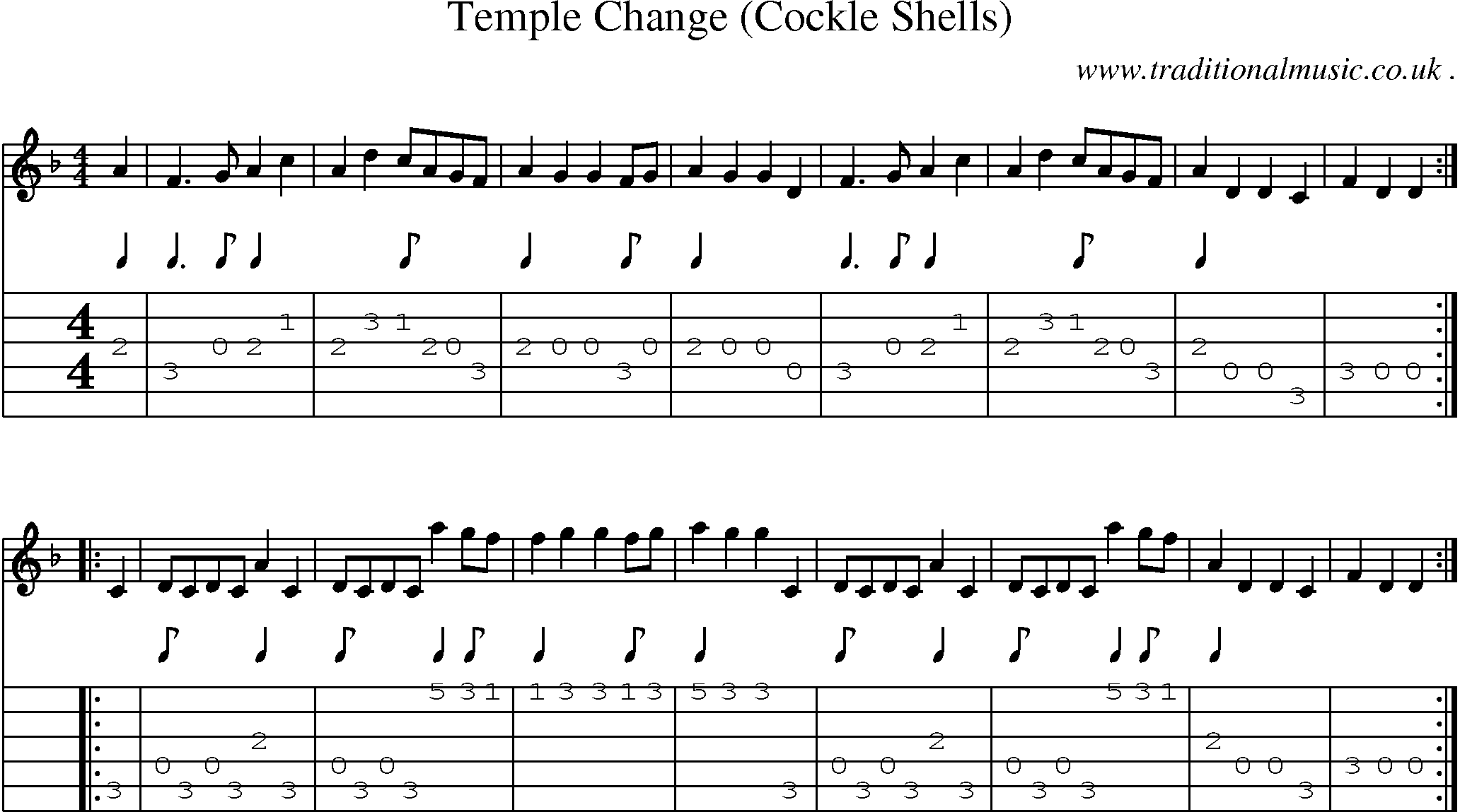 Sheet-Music and Guitar Tabs for Temple Change (cockle Shells)