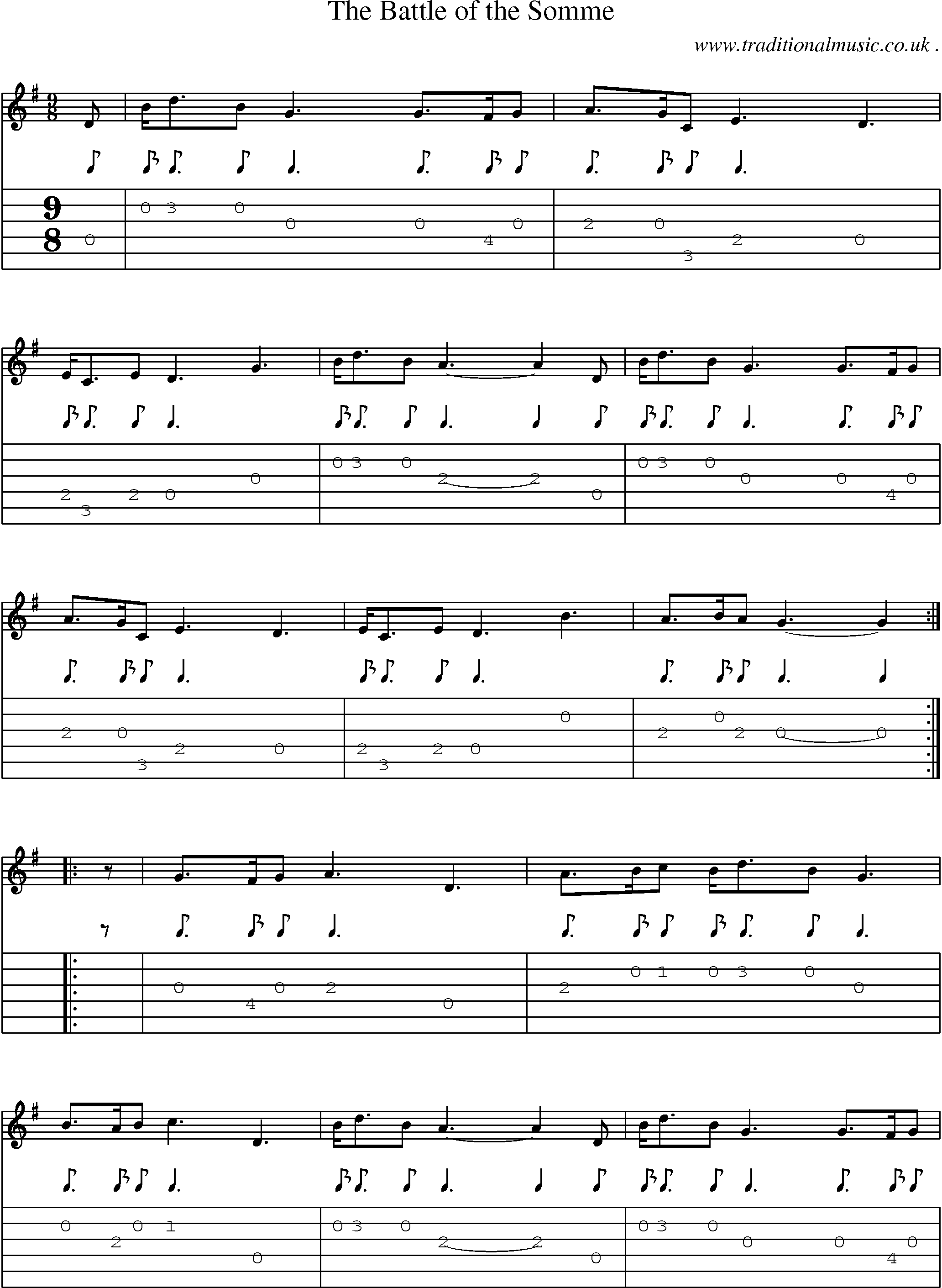 Sheet-Music and Guitar Tabs for The Battle Of The Somme