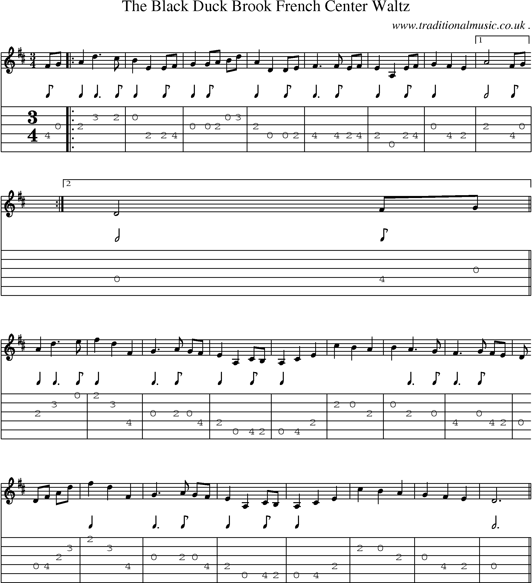 Sheet-Music and Guitar Tabs for The Black Duck Brook French Center Waltz