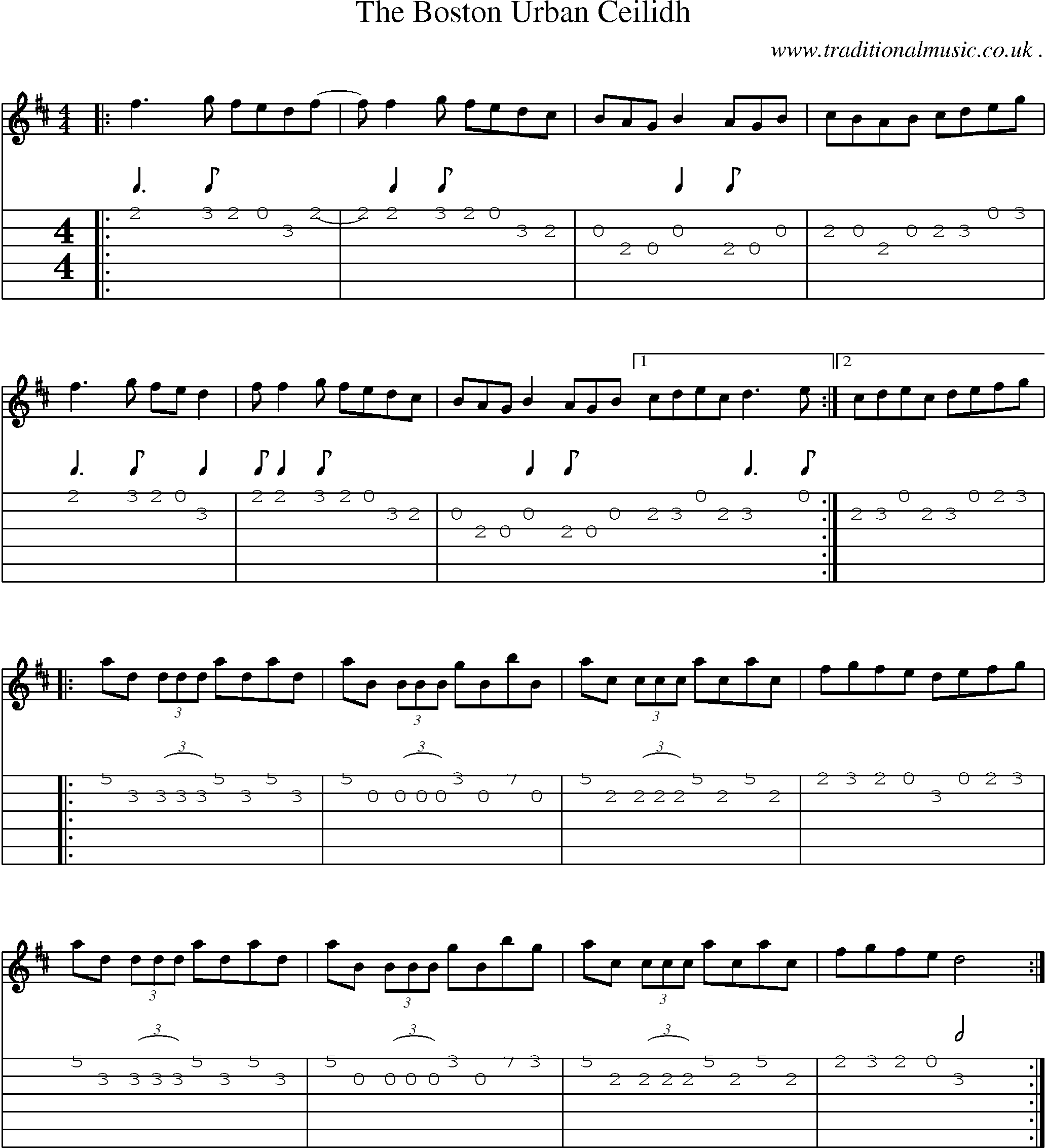 Sheet-Music and Guitar Tabs for The Boston Urban Ceilidh