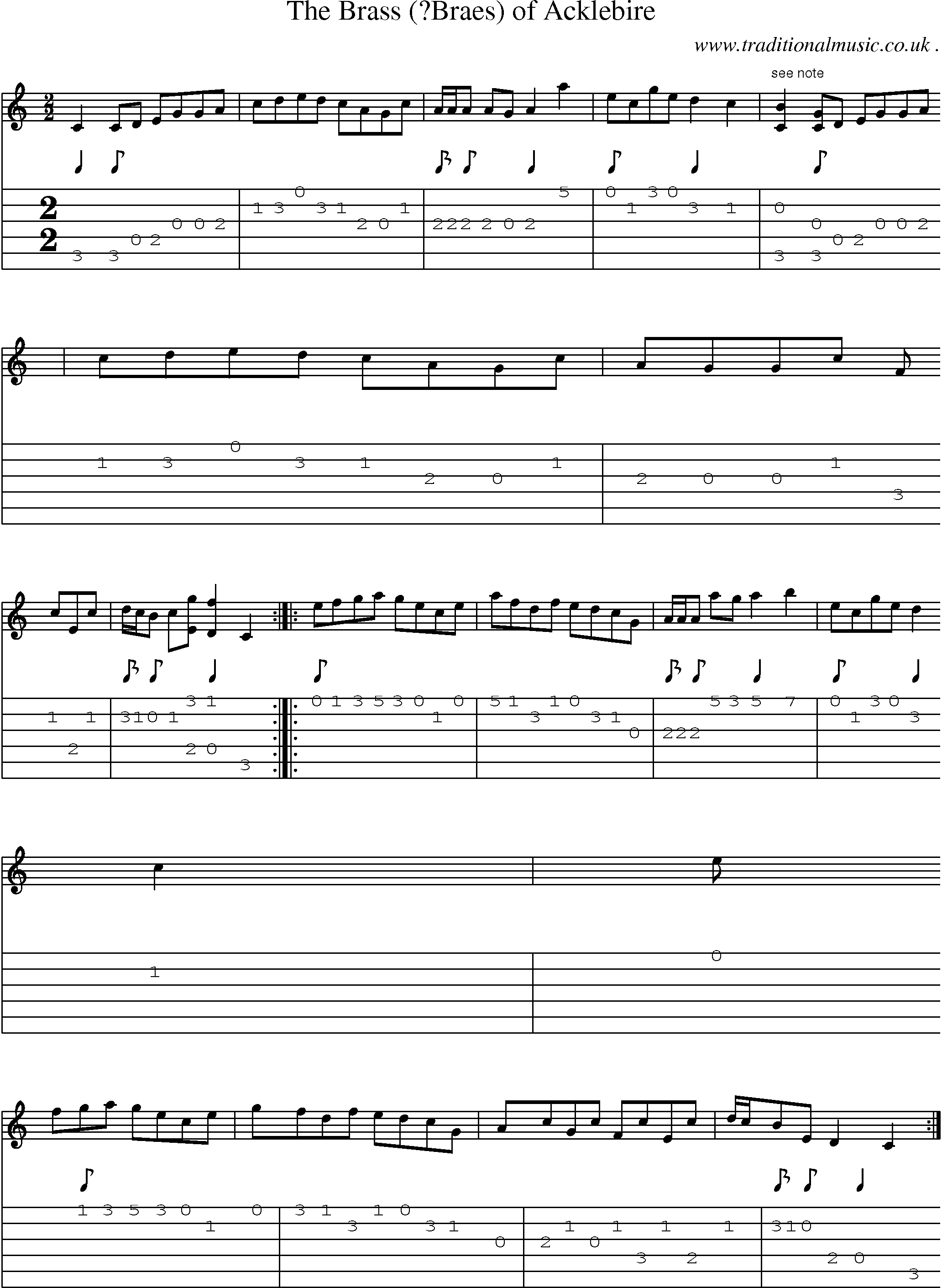 Sheet-Music and Guitar Tabs for The Brass (braes) Of Acklebire