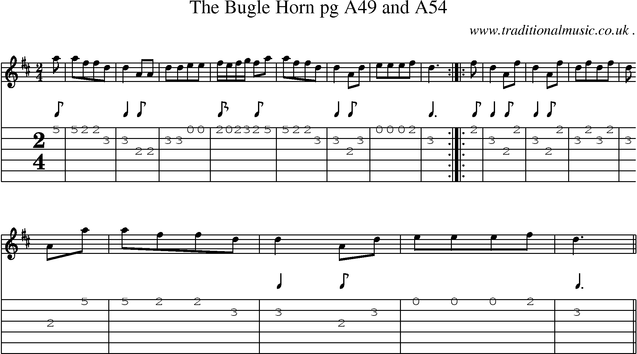 Sheet-Music and Guitar Tabs for The Bugle Horn Pg A49 And A54