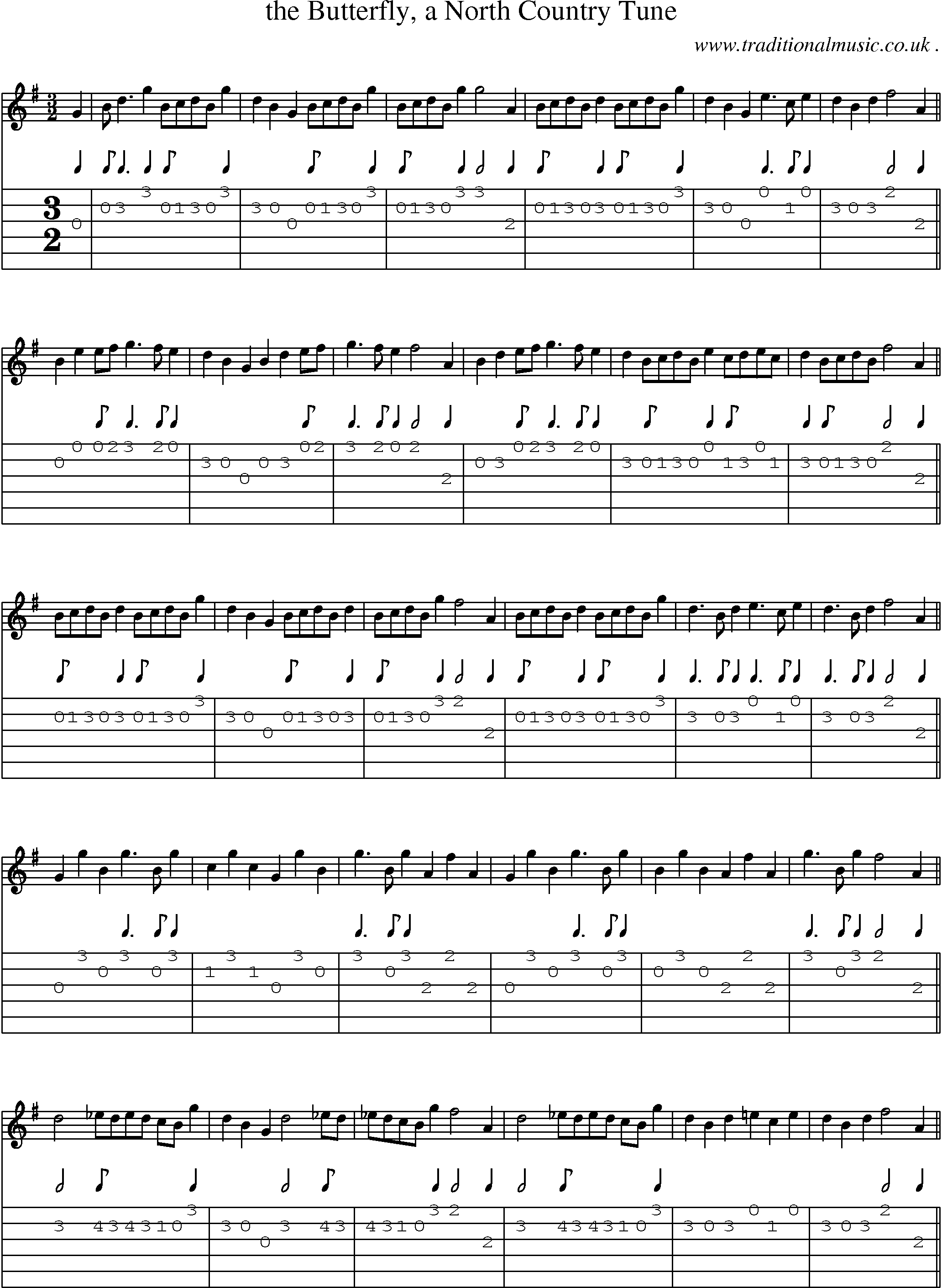 Sheet-Music and Guitar Tabs for The Butterfly A North Country Tune