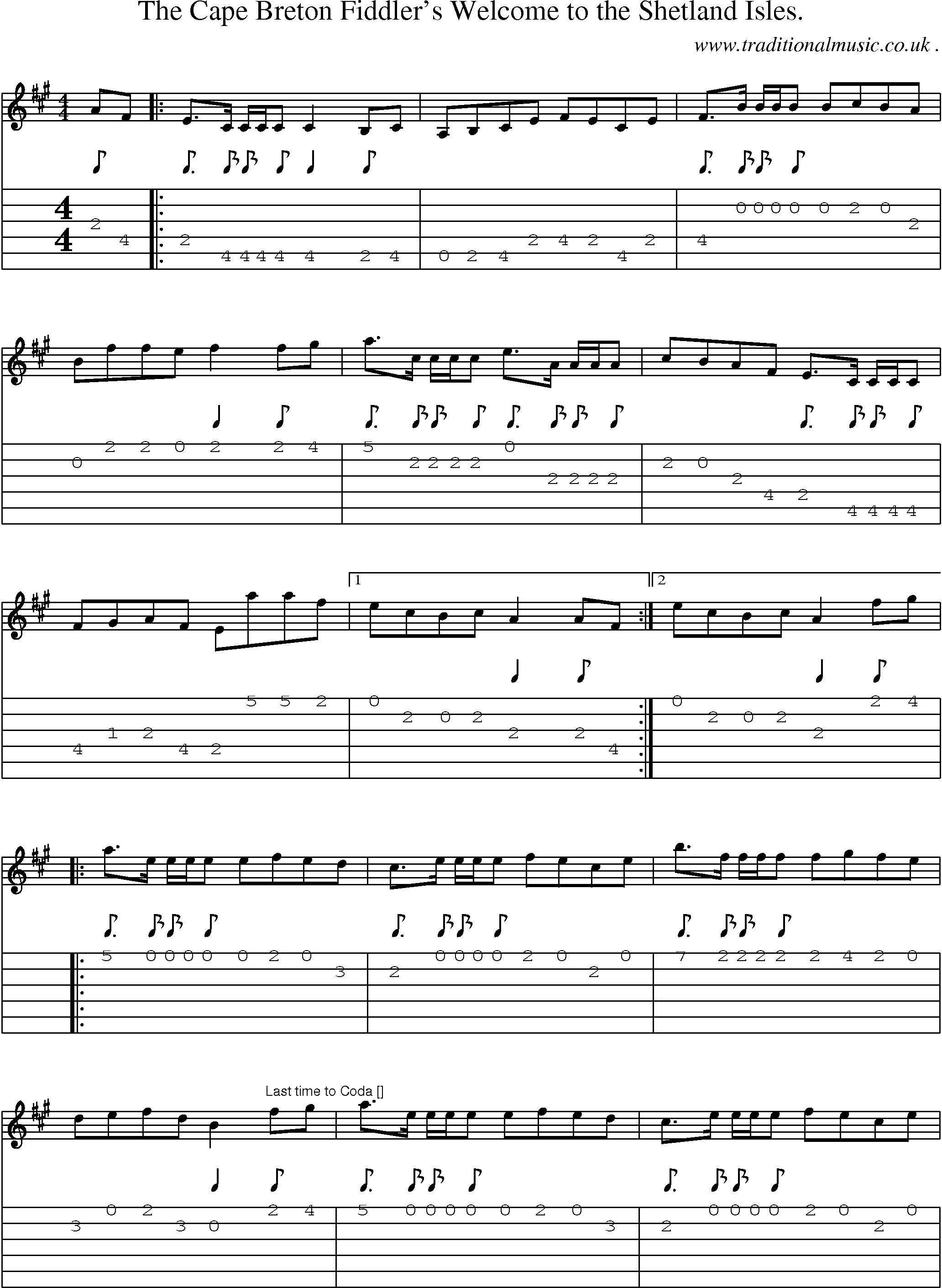 Sheet-Music and Guitar Tabs for The Cape Breton Fiddlers Welcome To The Shetland Isles