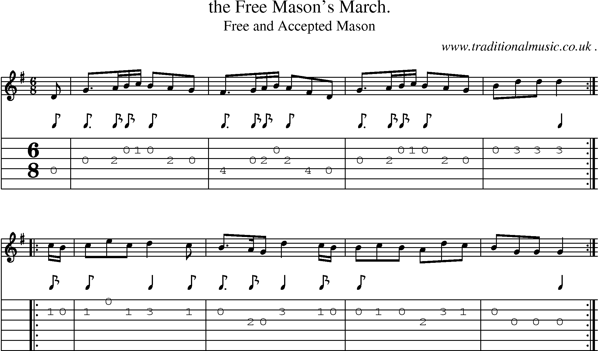 Sheet-Music and Guitar Tabs for The Free Masons March
