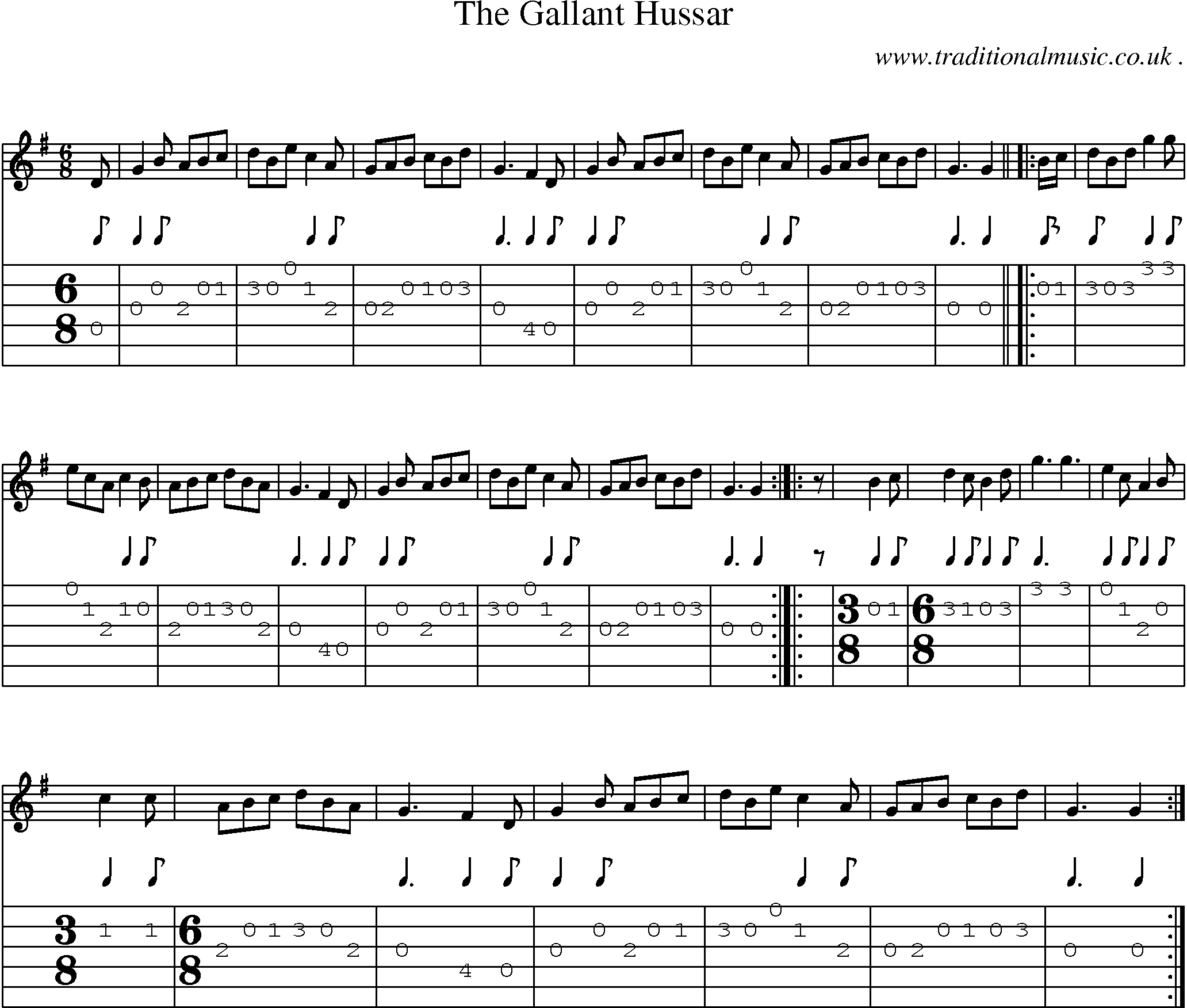 Sheet-Music and Guitar Tabs for The Gallant Hussar