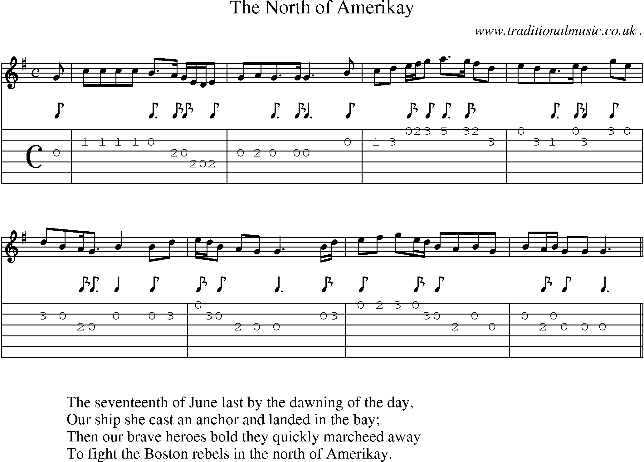 Sheet-Music and Guitar Tabs for The North Of Amerikay