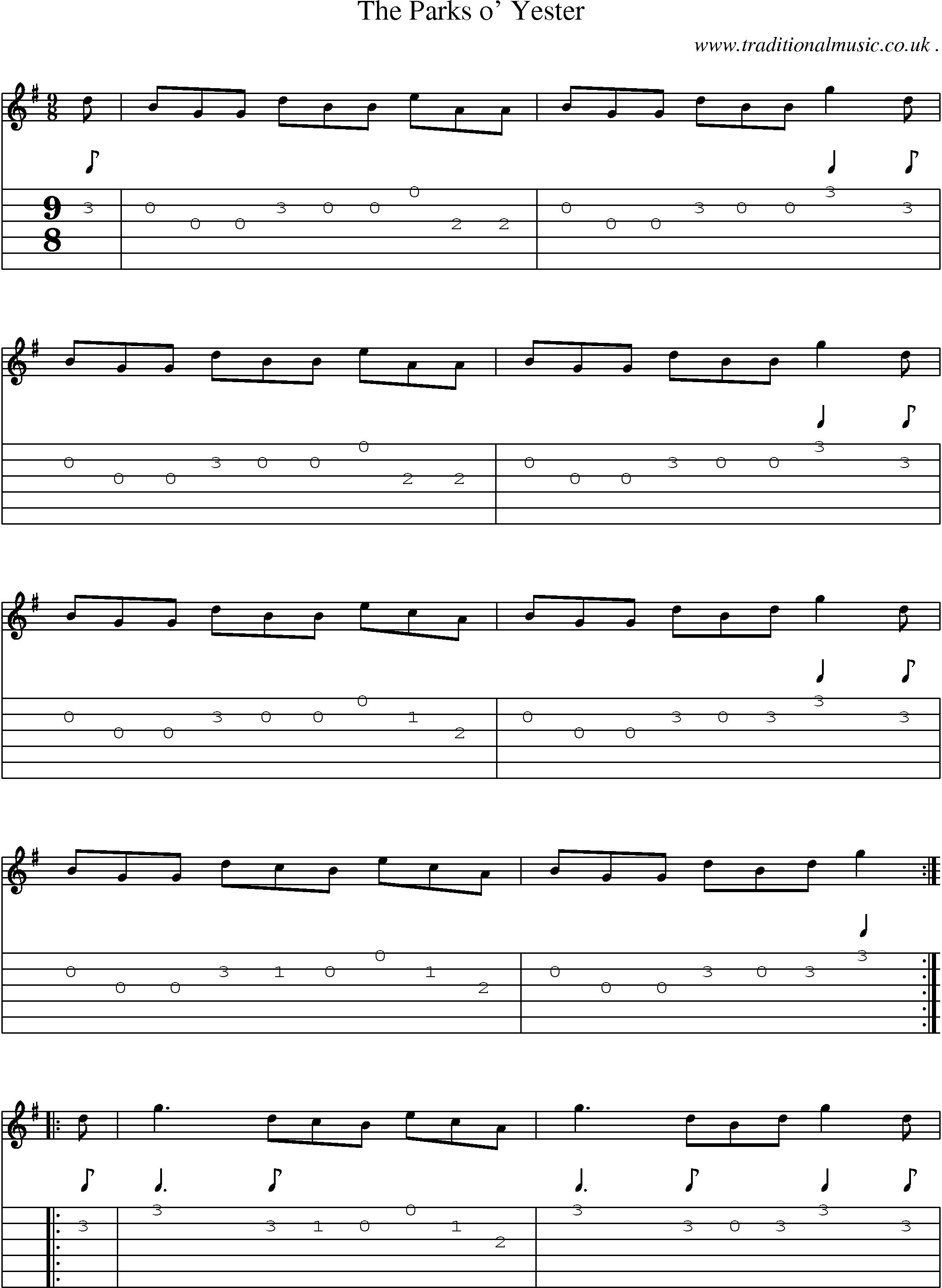 Sheet-Music and Guitar Tabs for The Parks O Yester