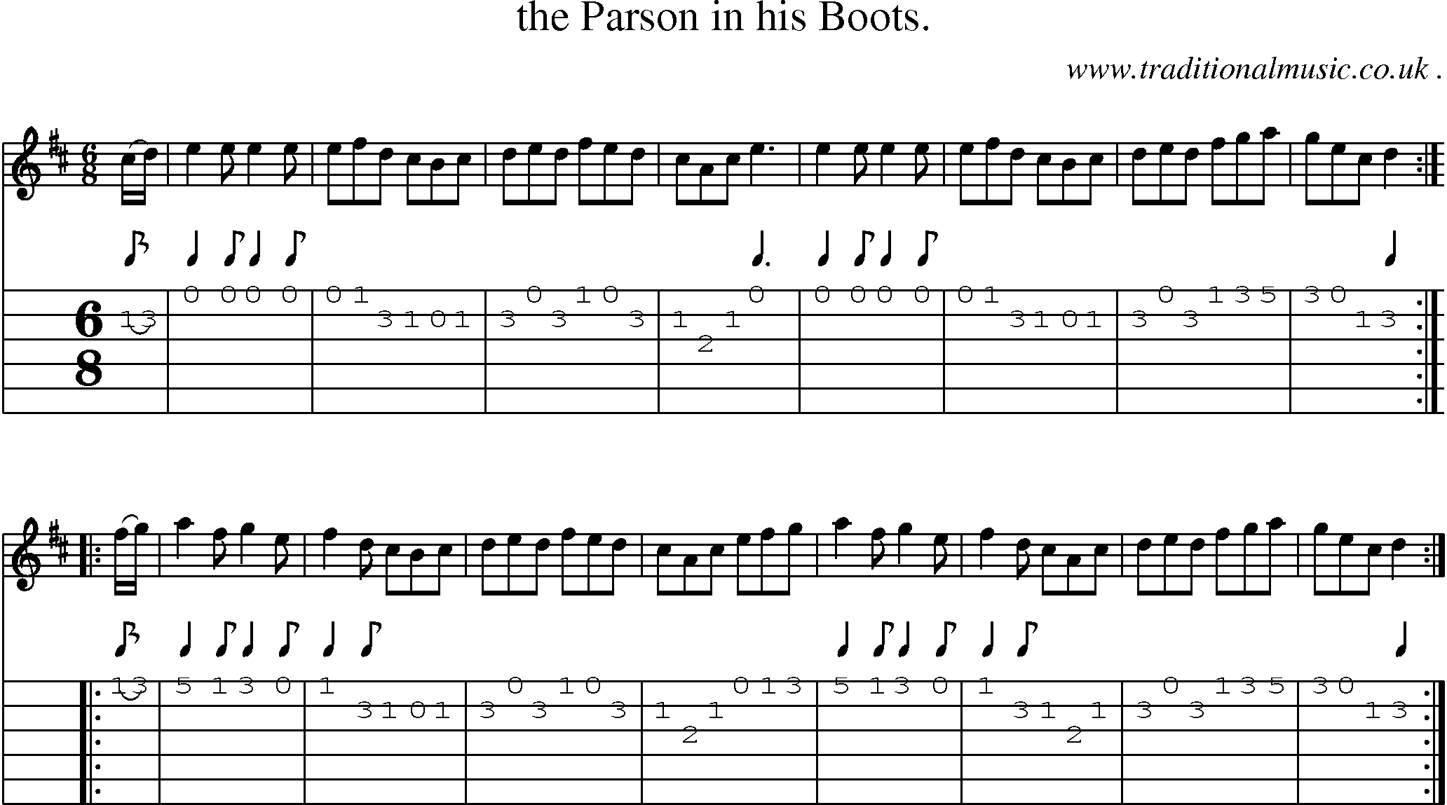 Sheet-Music and Guitar Tabs for The Parson In His Boots