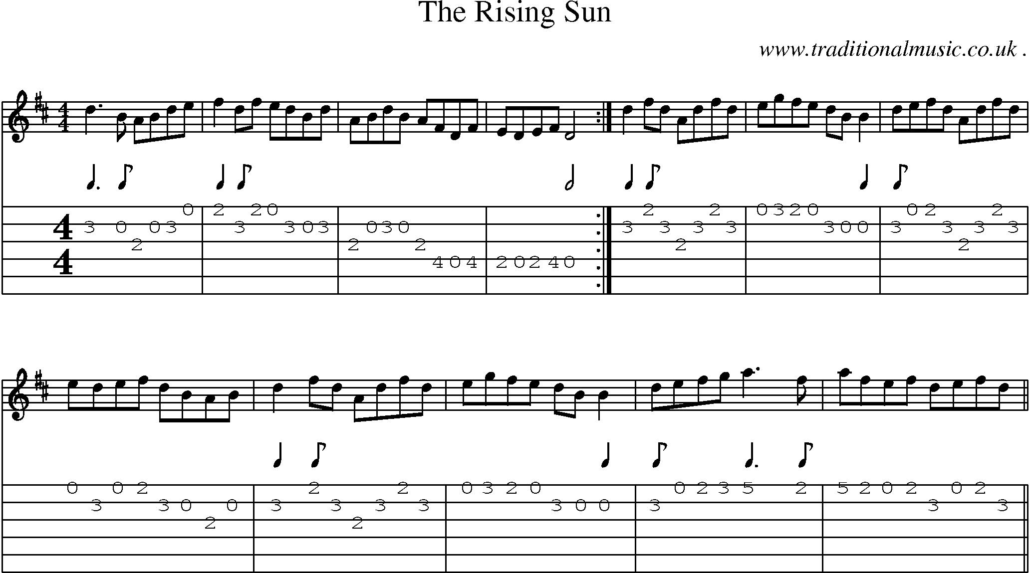 Sheet-Music and Guitar Tabs for The Rising Sun
