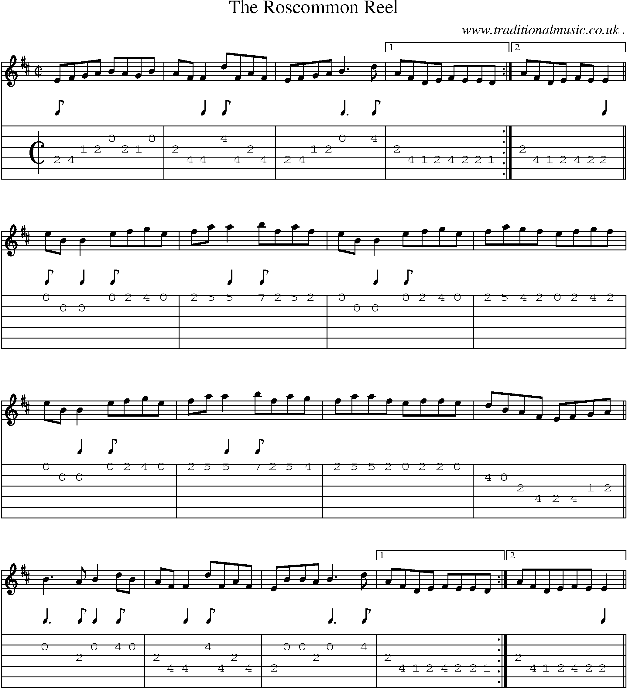 Sheet-Music and Guitar Tabs for The Roscommon Reel