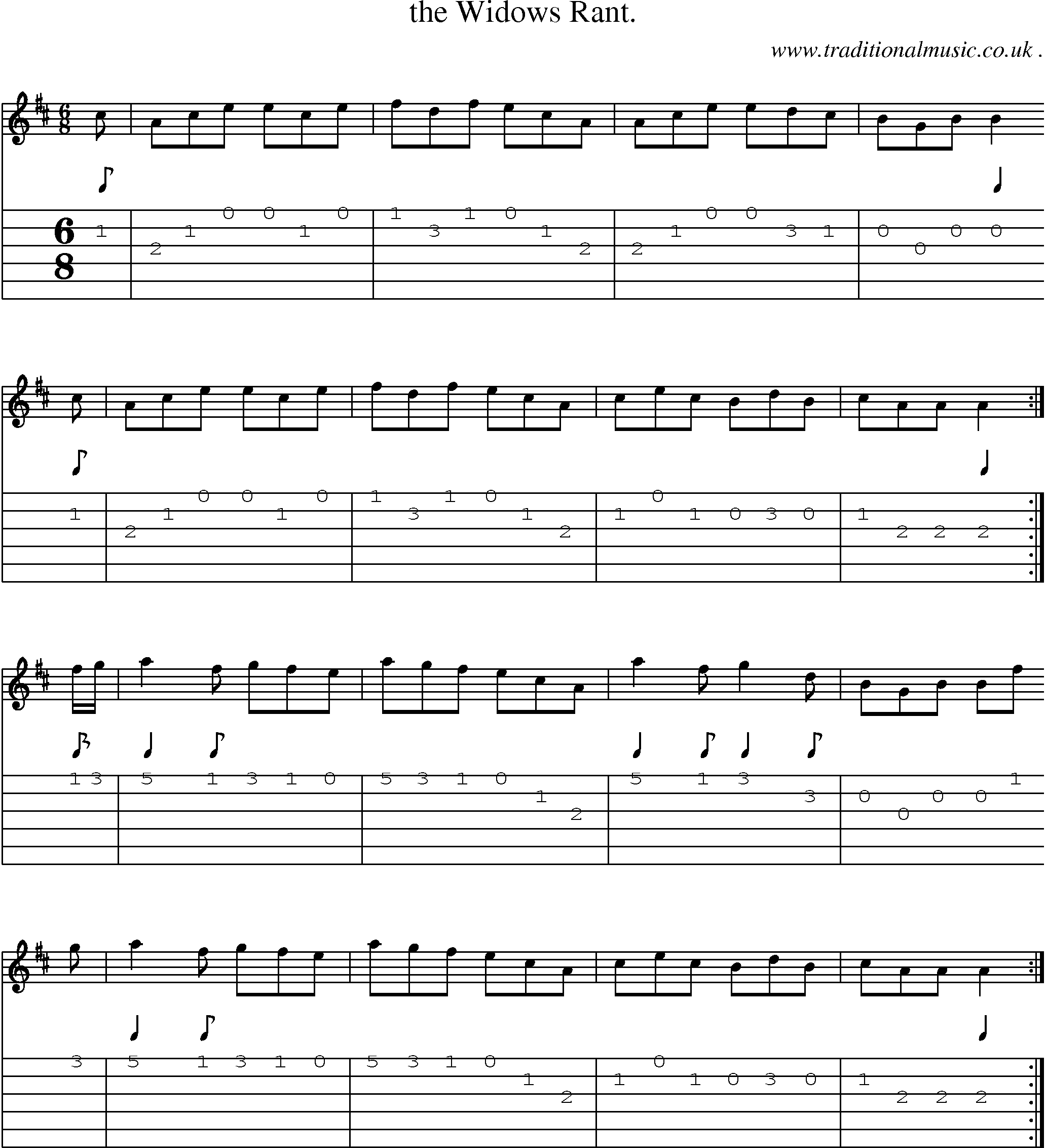 Sheet-Music and Guitar Tabs for The Widows Rant