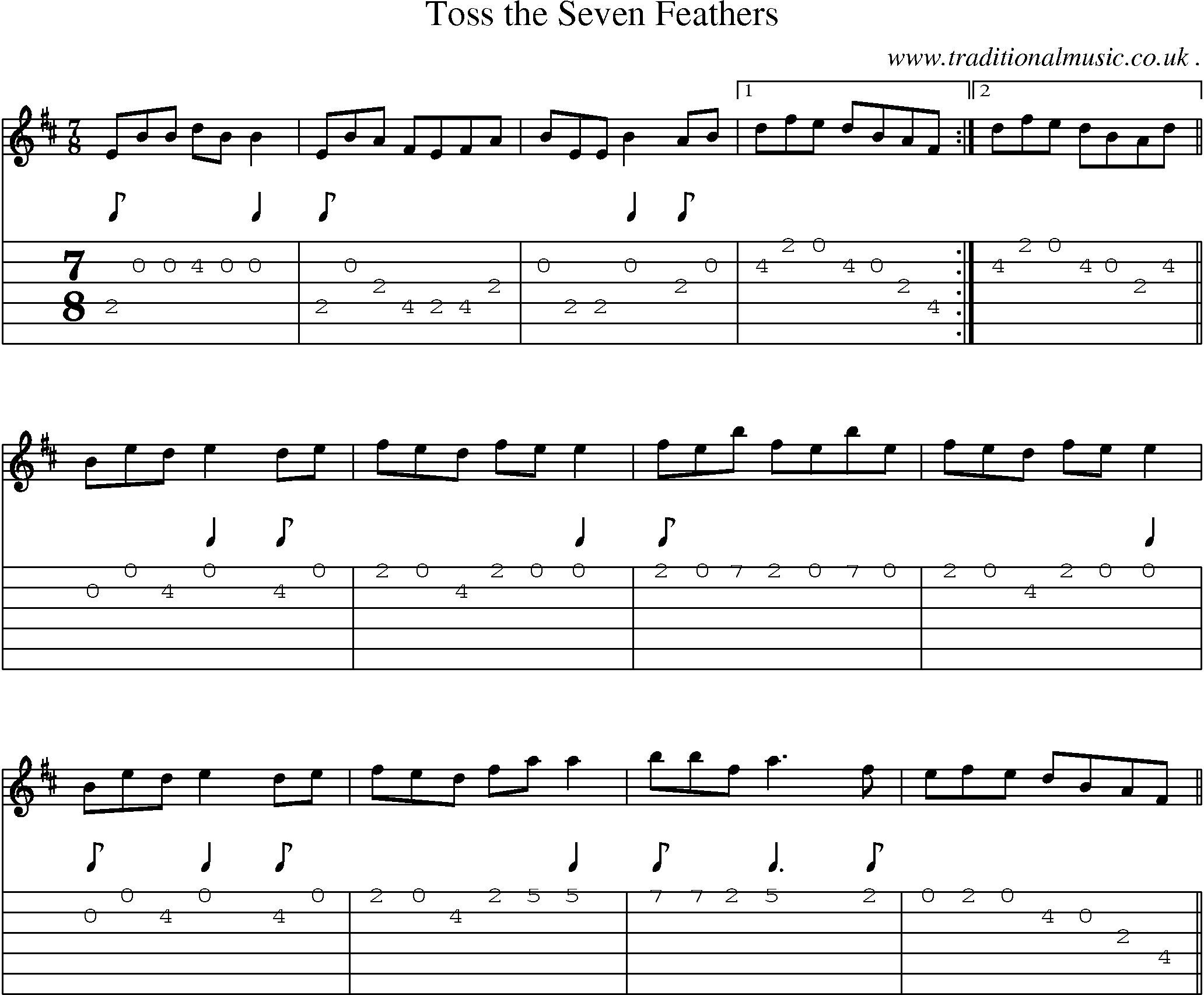 Sheet-Music and Guitar Tabs for Toss The Seven Feathers