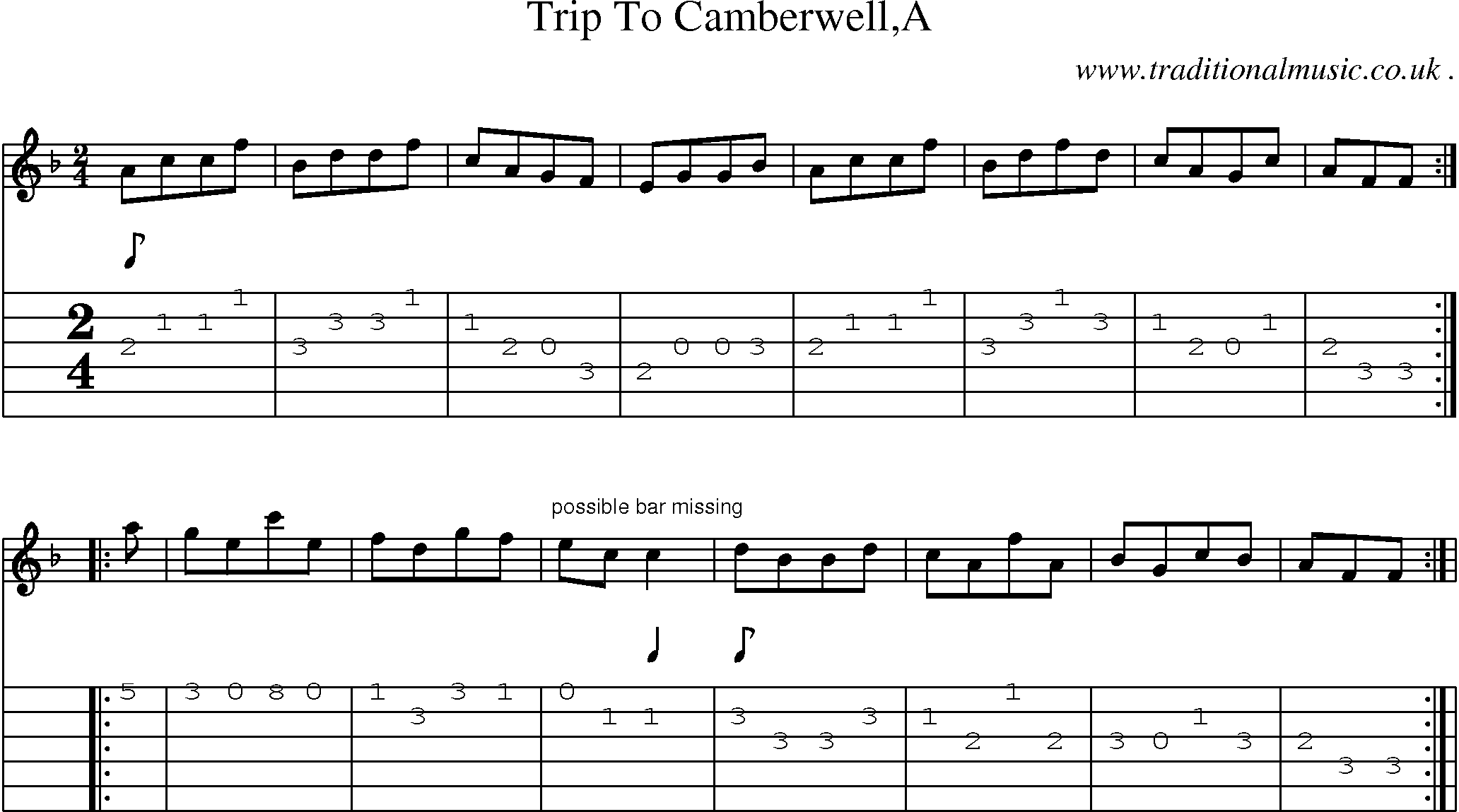 Sheet-Music and Guitar Tabs for Trip To Camberwella