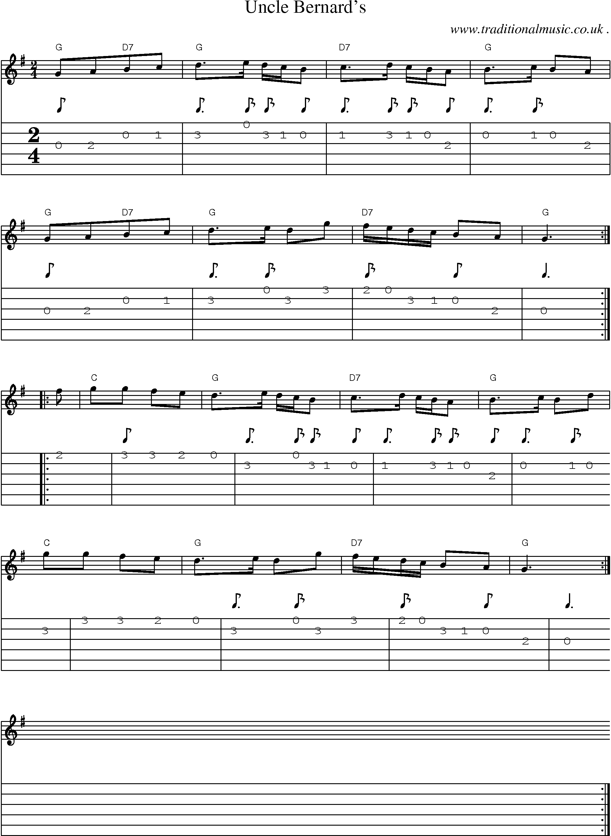 Sheet-Music and Guitar Tabs for Uncle Bernards
