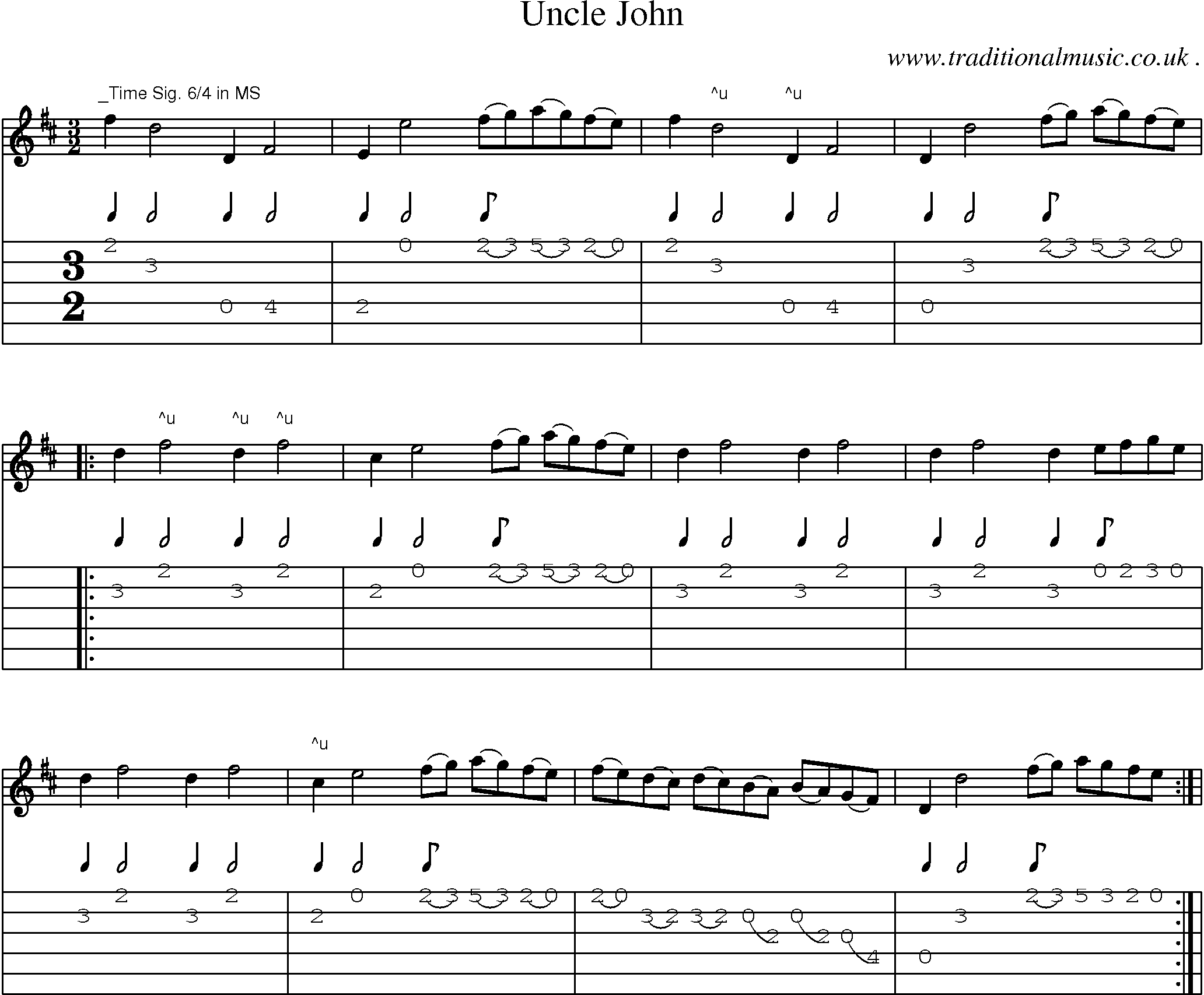 Sheet-Music and Guitar Tabs for Uncle John