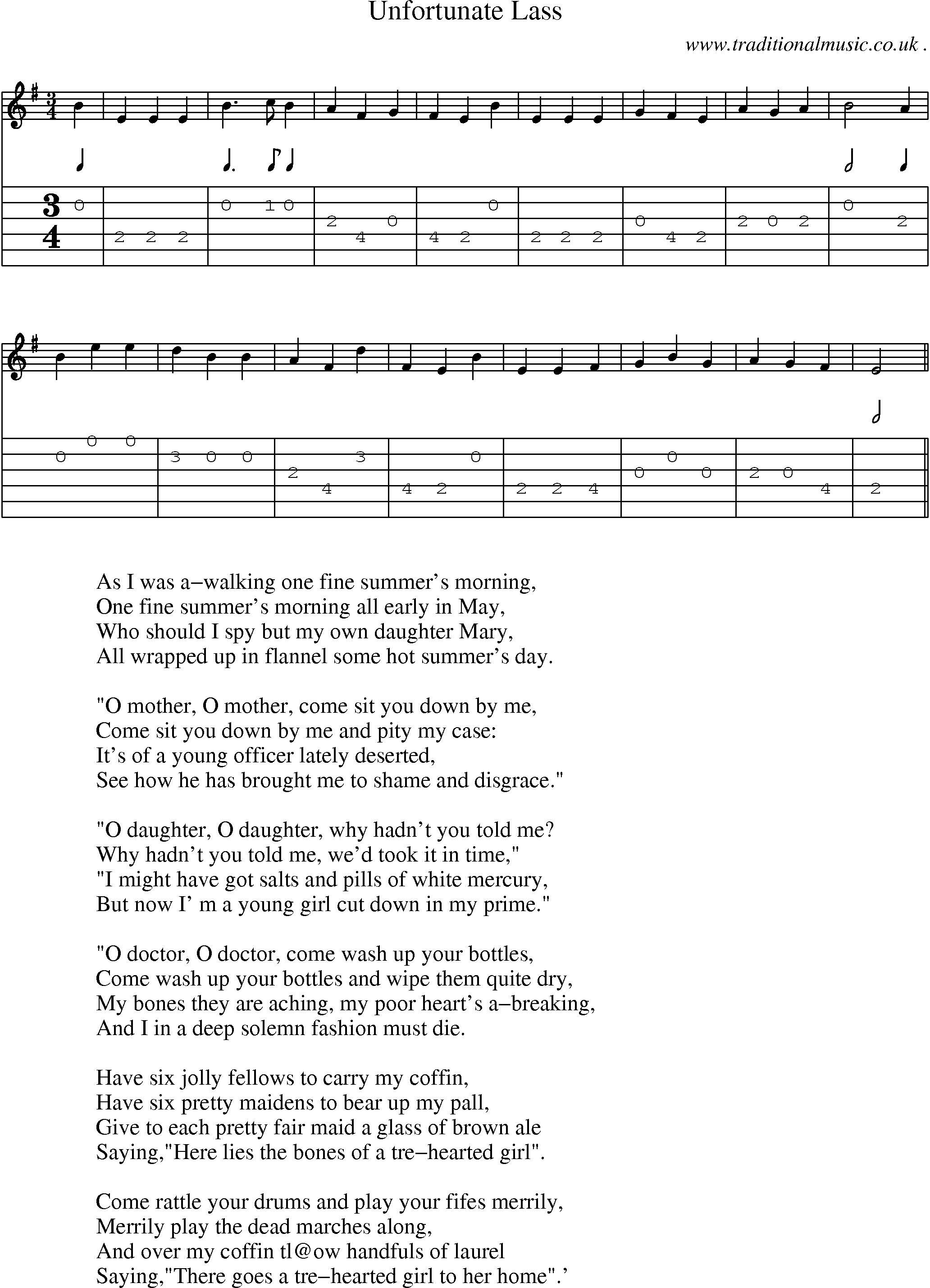 Sheet-Music and Guitar Tabs for Unfortunate Lass