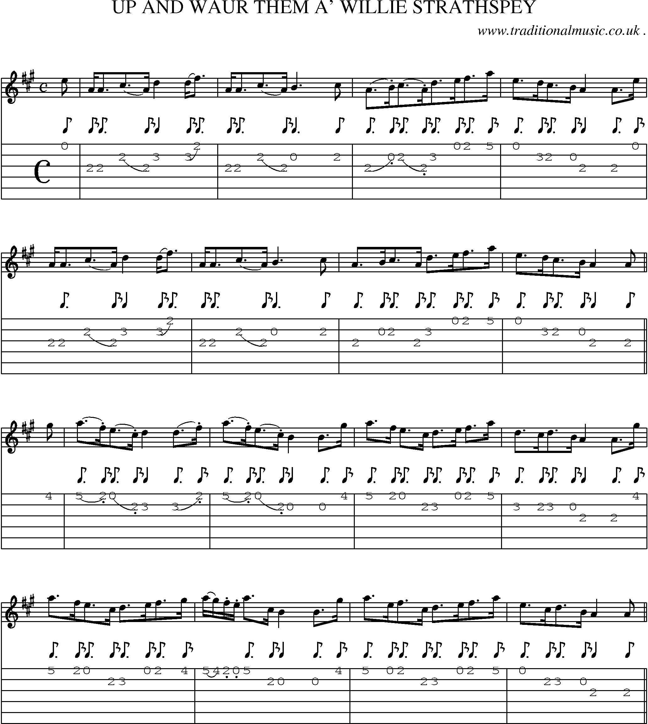 Sheet-Music and Guitar Tabs for Up And Waur Them A Willie Strathspey