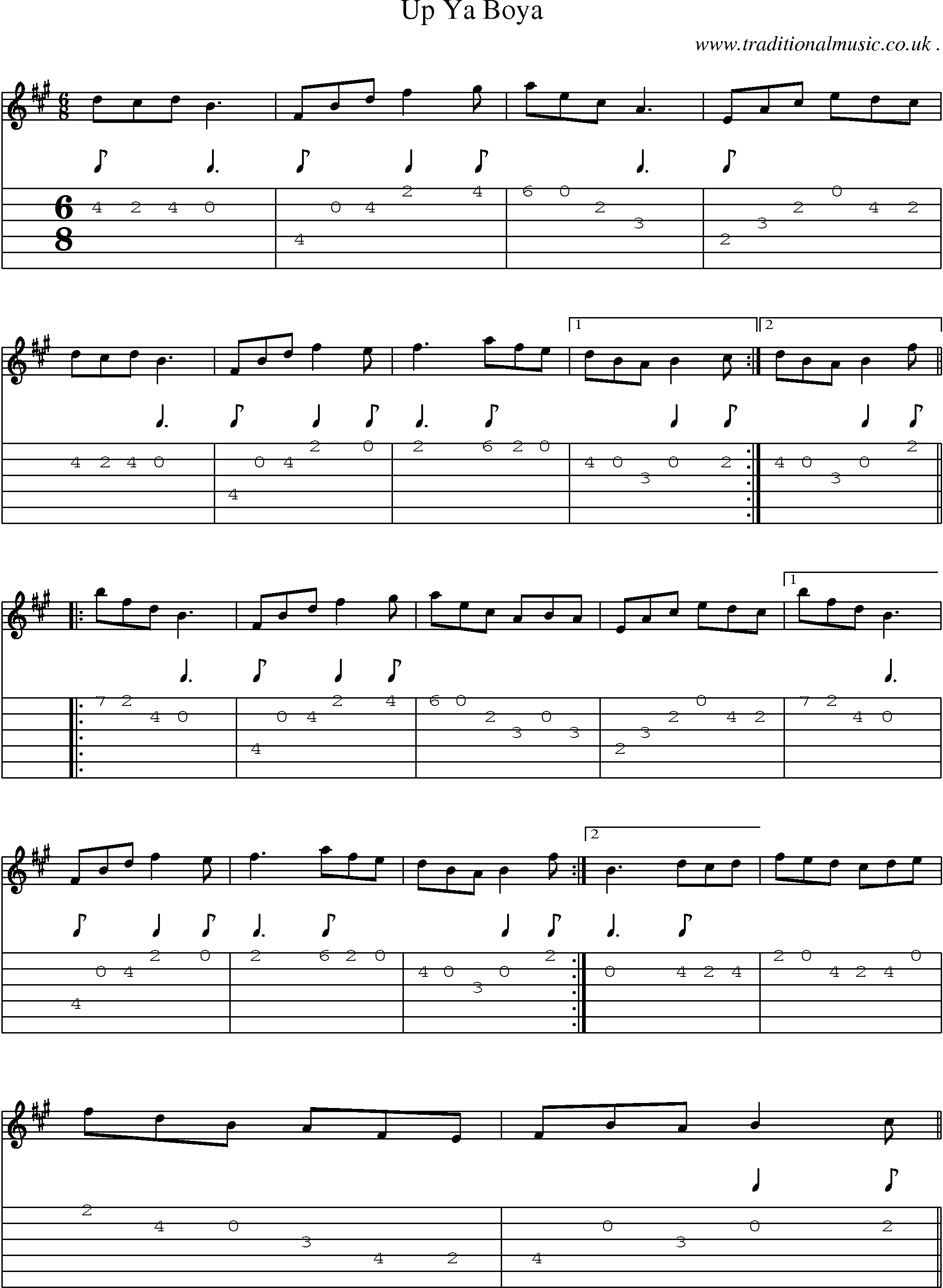 Sheet-Music and Guitar Tabs for Up Ya Boya