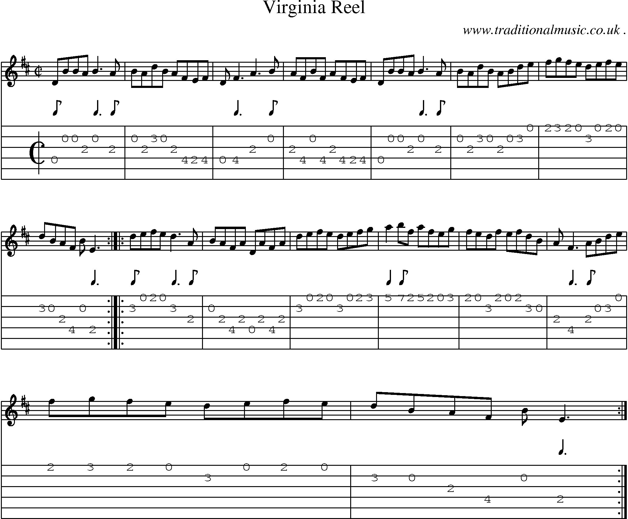 Sheet-Music and Guitar Tabs for Virginia Reel