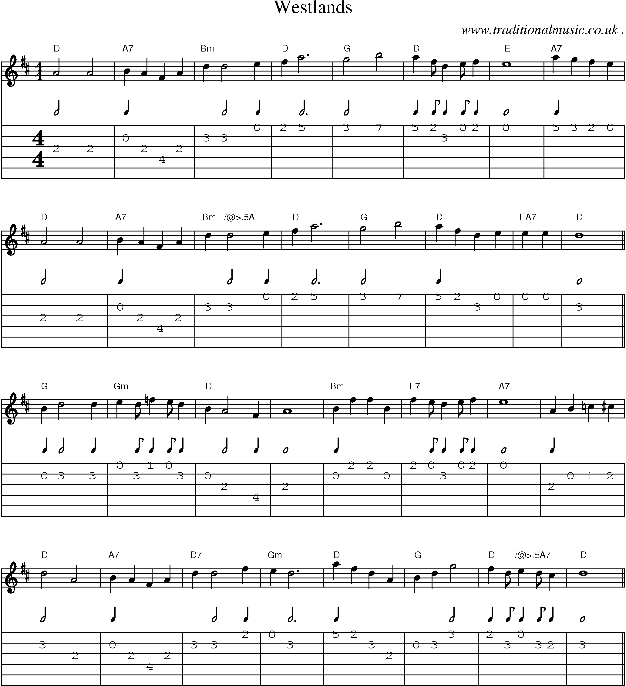 Sheet-Music and Guitar Tabs for Westlands