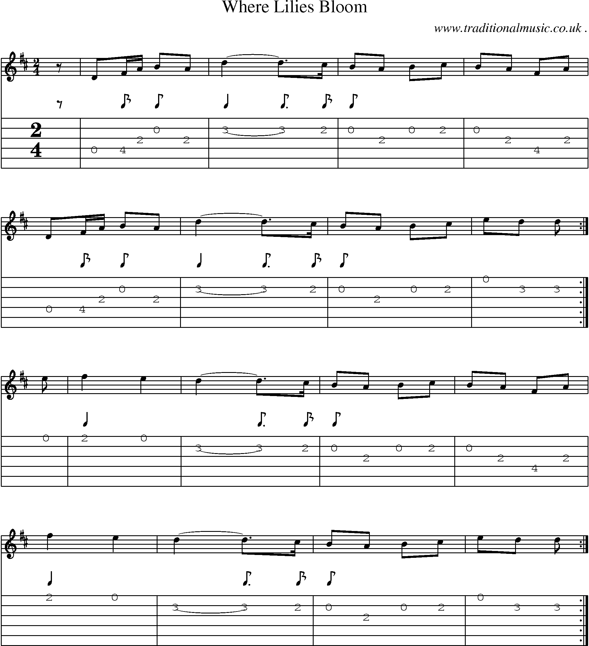 Sheet-Music and Guitar Tabs for Where Lilies Bloom