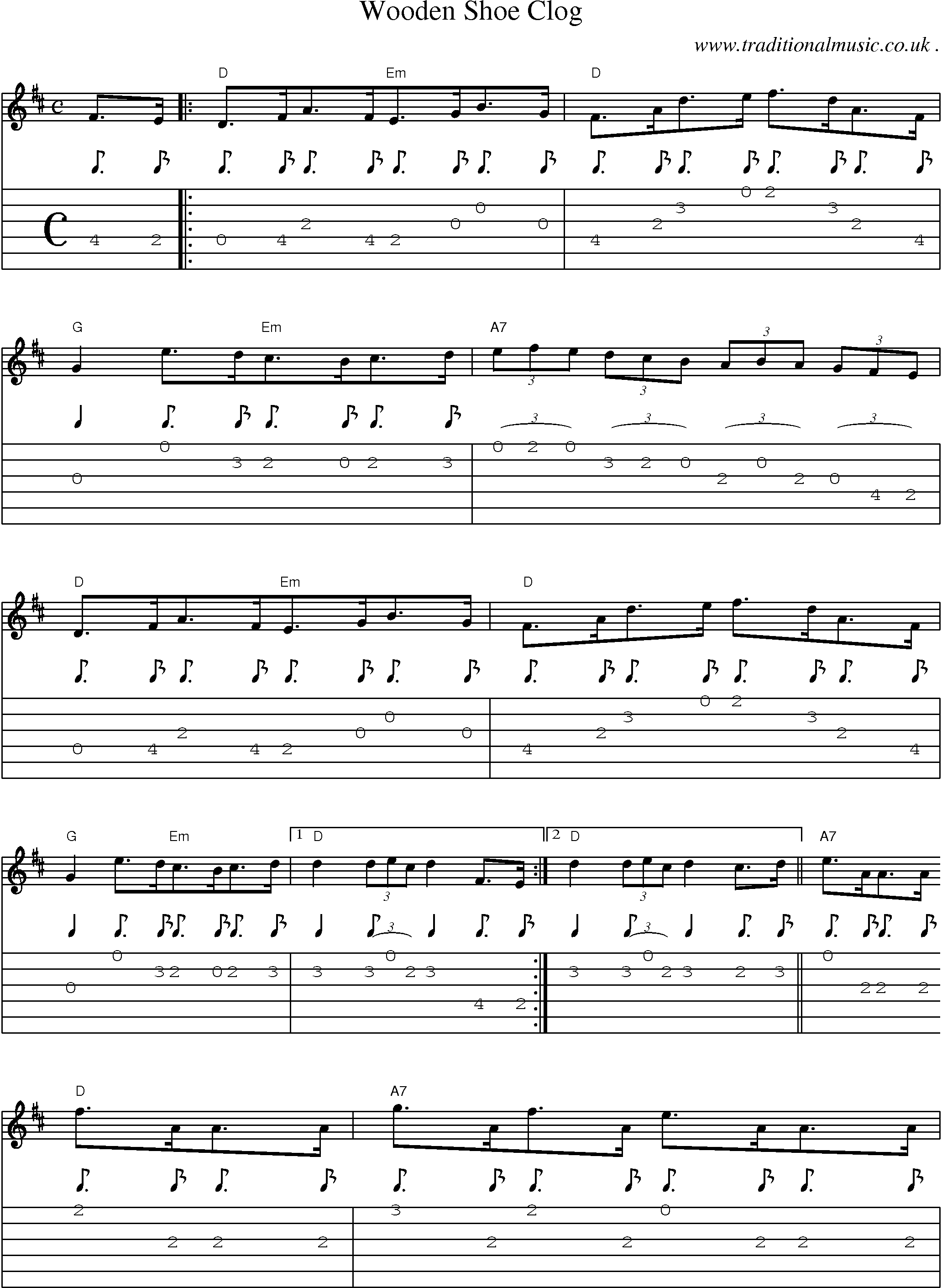 Sheet-Music and Guitar Tabs for Wooden Shoe Clog