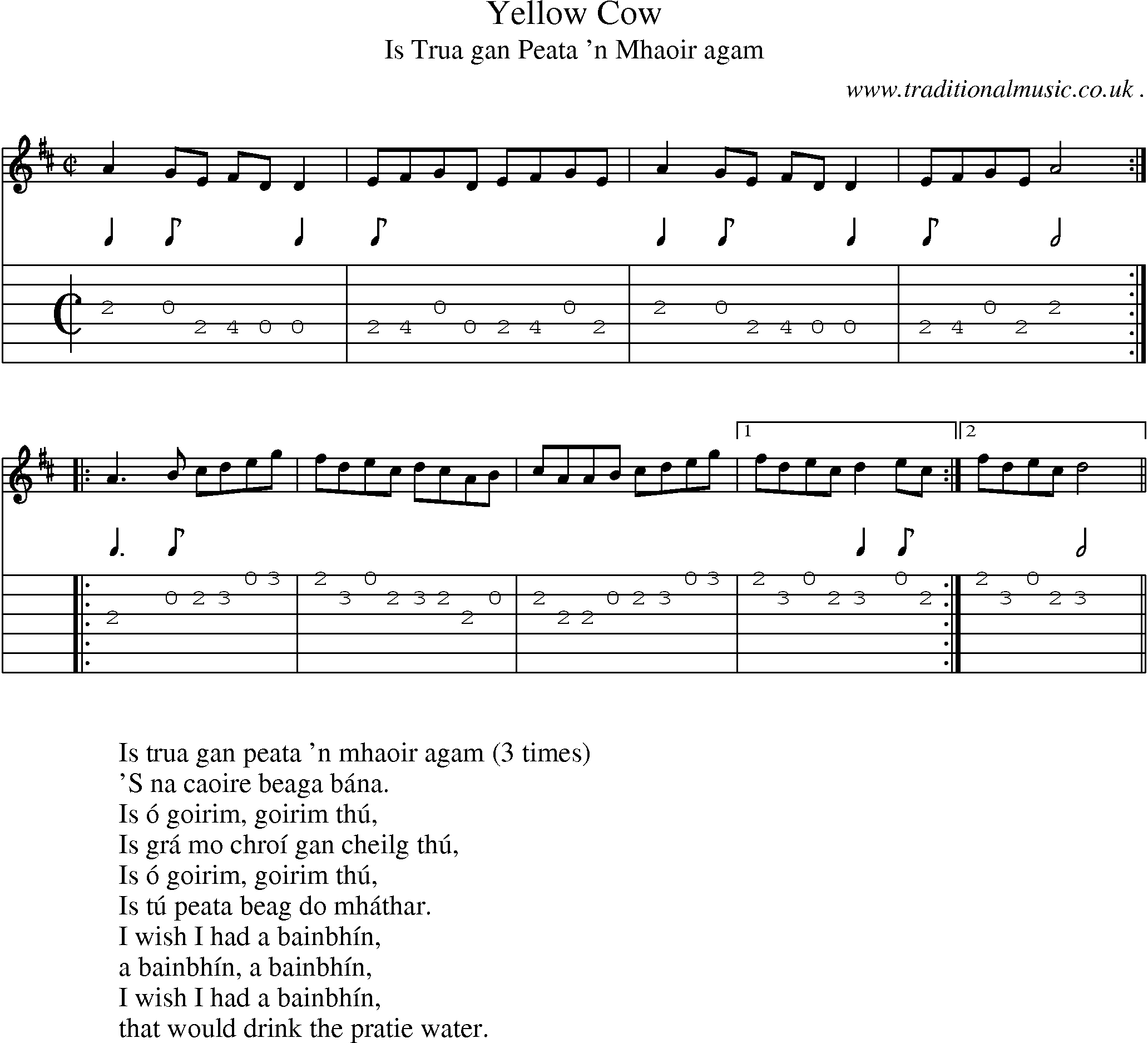 Sheet-Music and Guitar Tabs for Yellow Cow