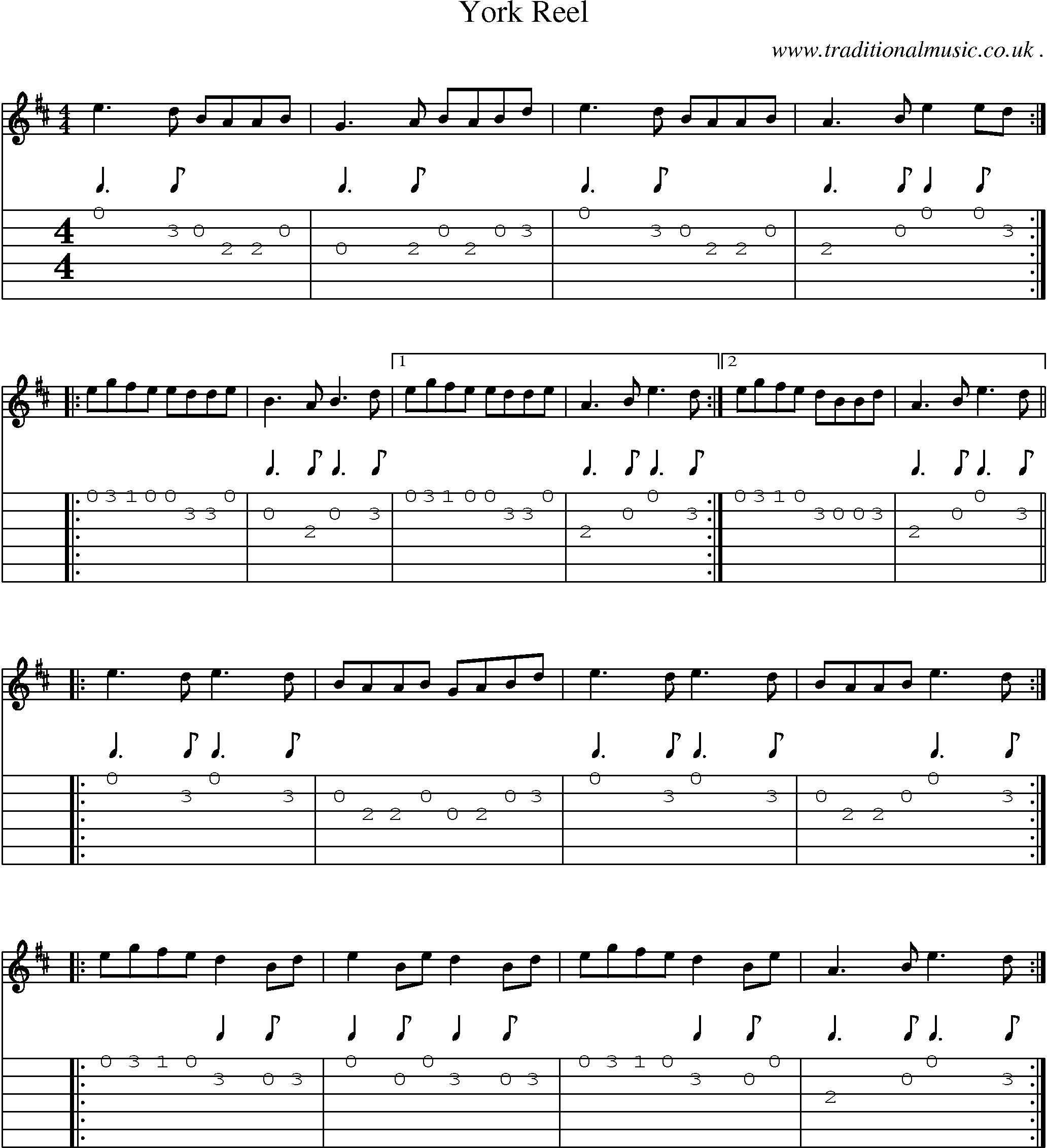 Sheet-Music and Guitar Tabs for York Reel