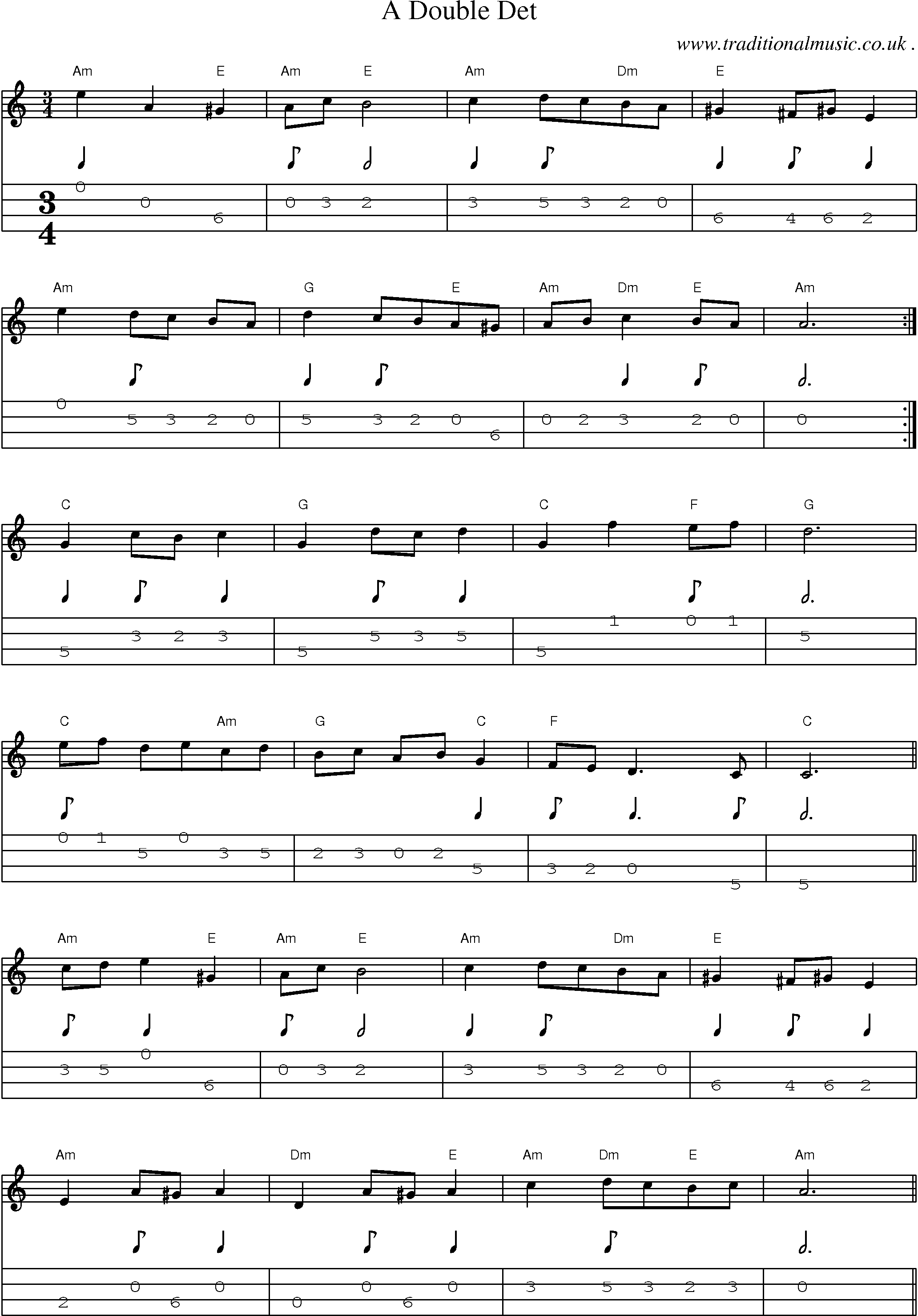 Sheet-Music and Mandolin Tabs for A Double Det