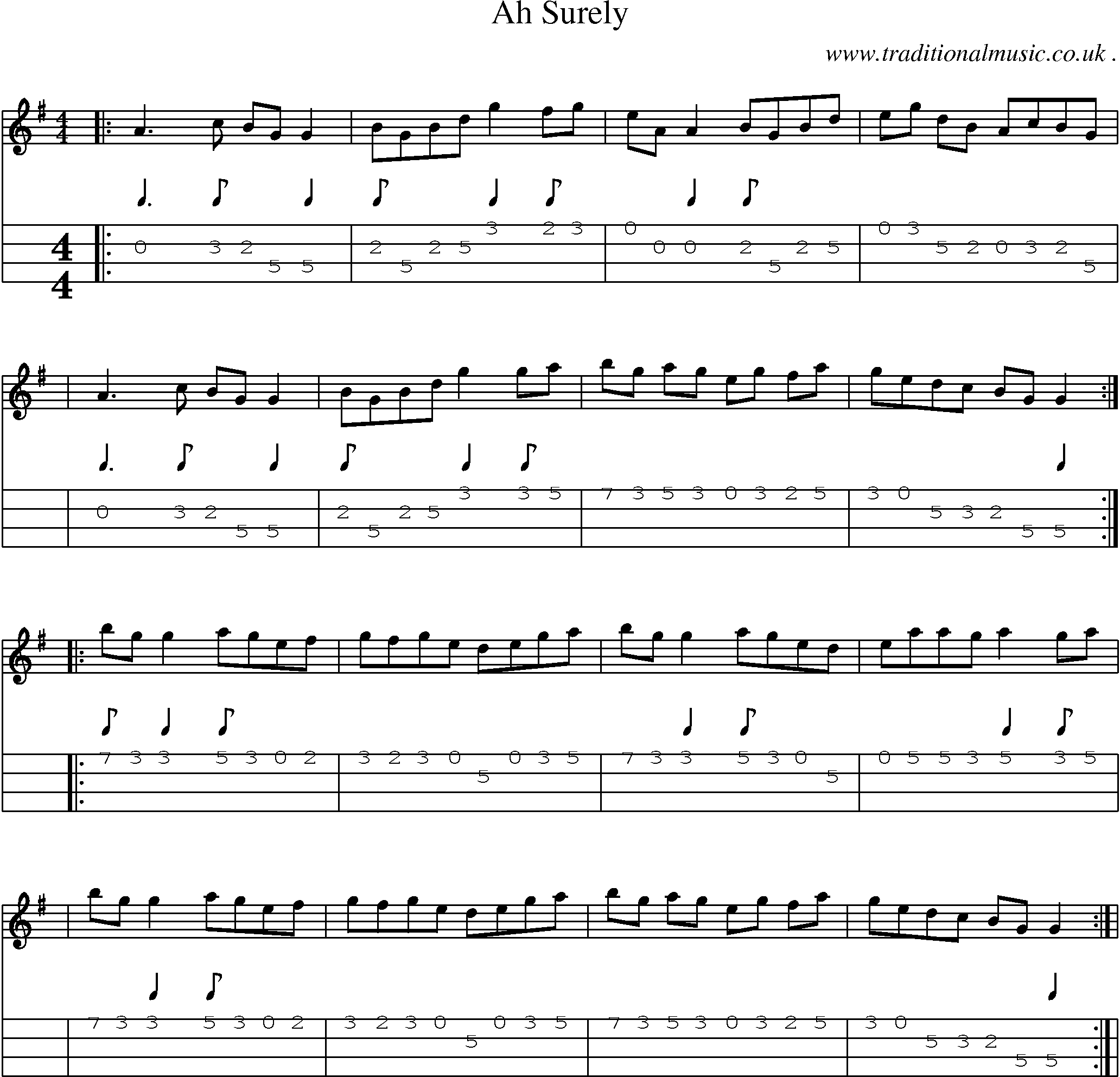 Sheet-Music and Mandolin Tabs for Ah Surely