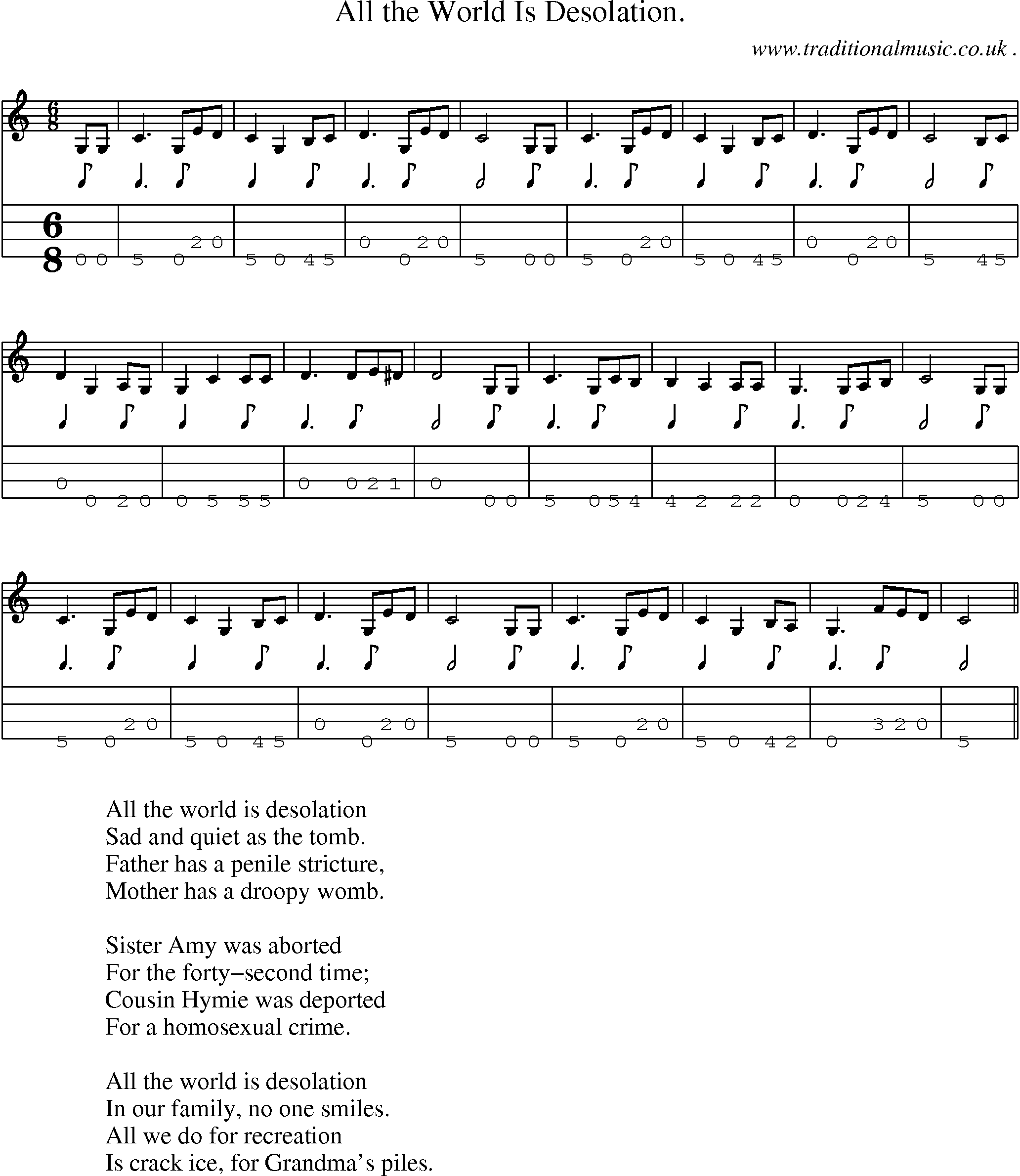 Sheet-Music and Mandolin Tabs for All The World Is Desolation