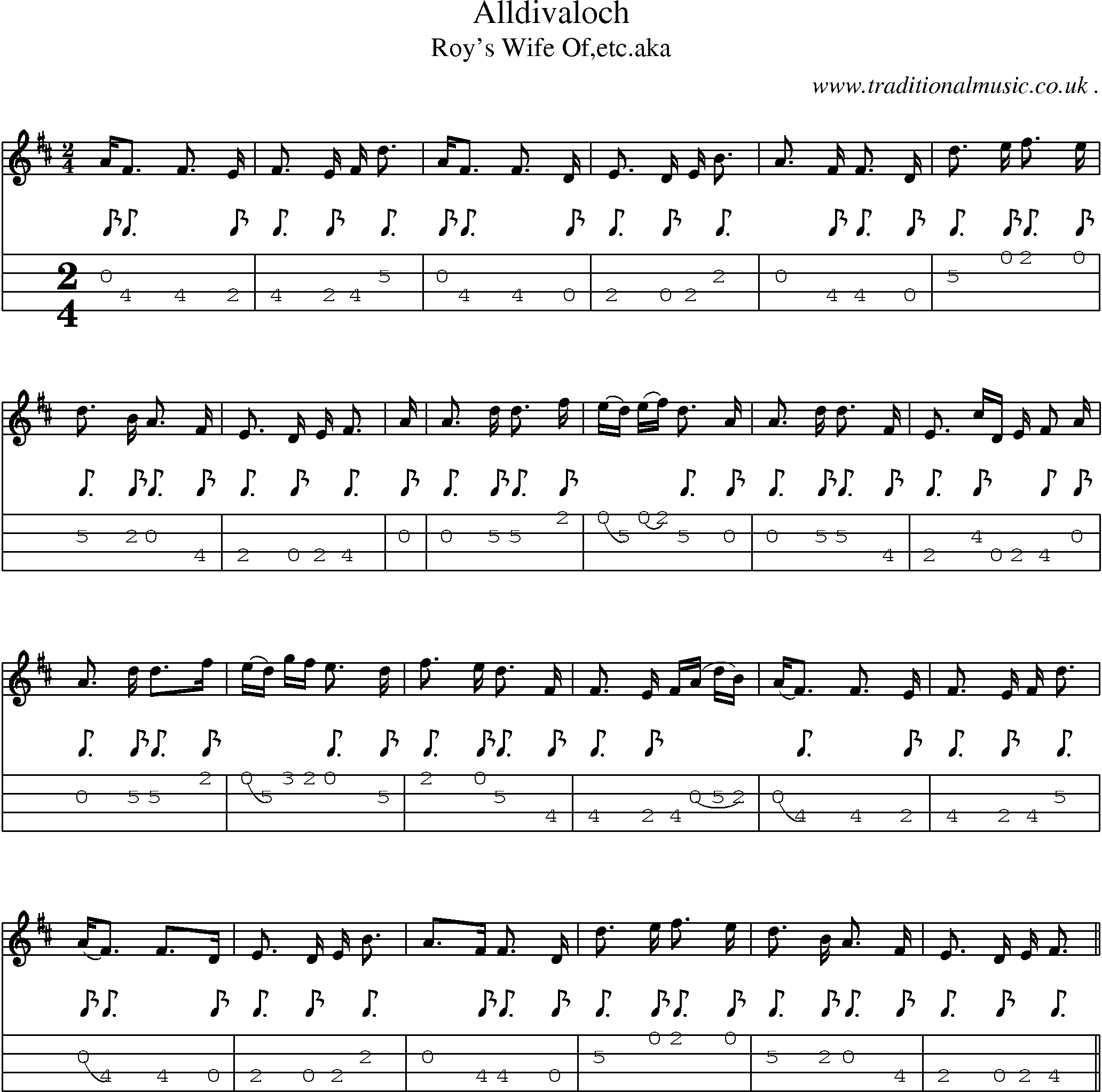 Sheet-Music and Mandolin Tabs for Alldivaloch