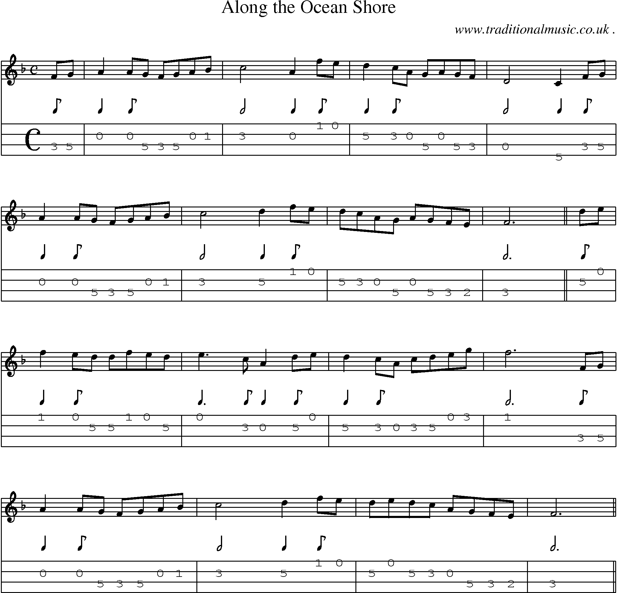 Sheet-Music and Mandolin Tabs for Along The Ocean Shore