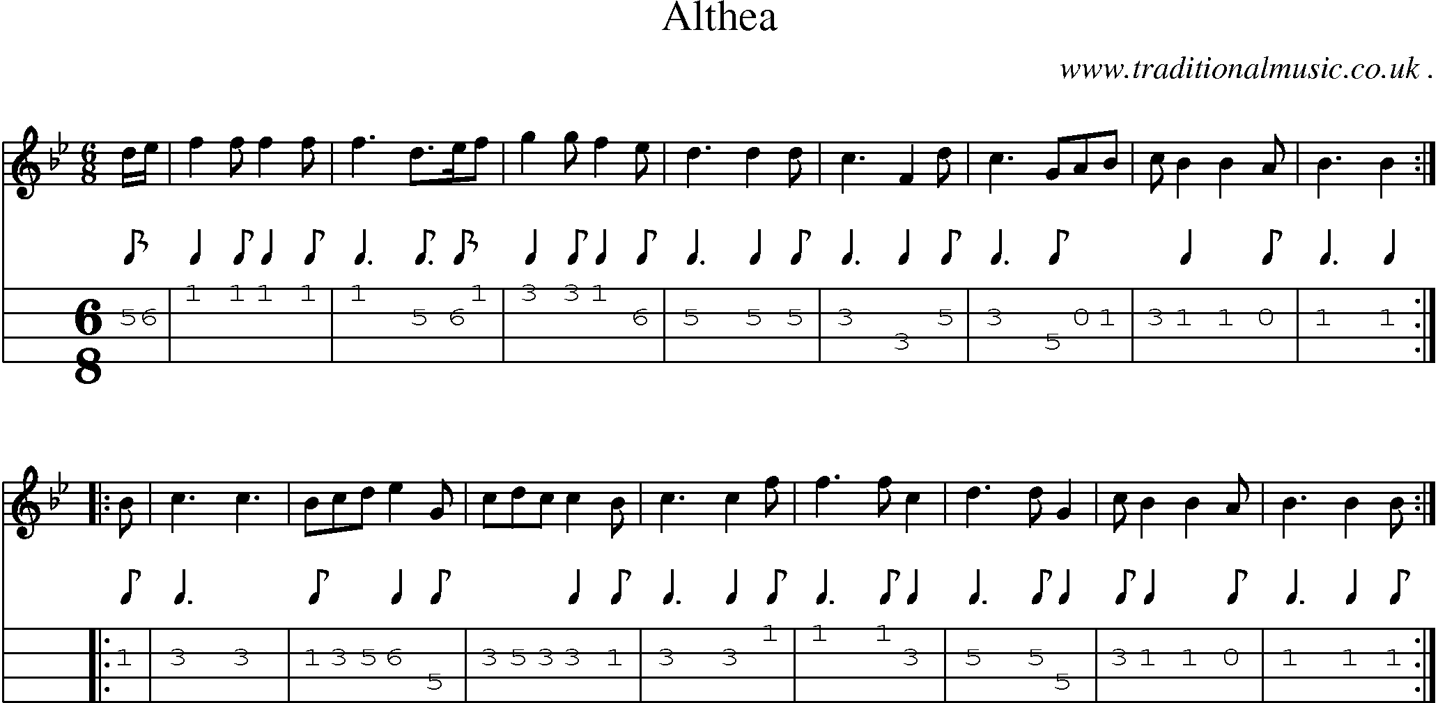 Sheet-Music and Mandolin Tabs for Althea