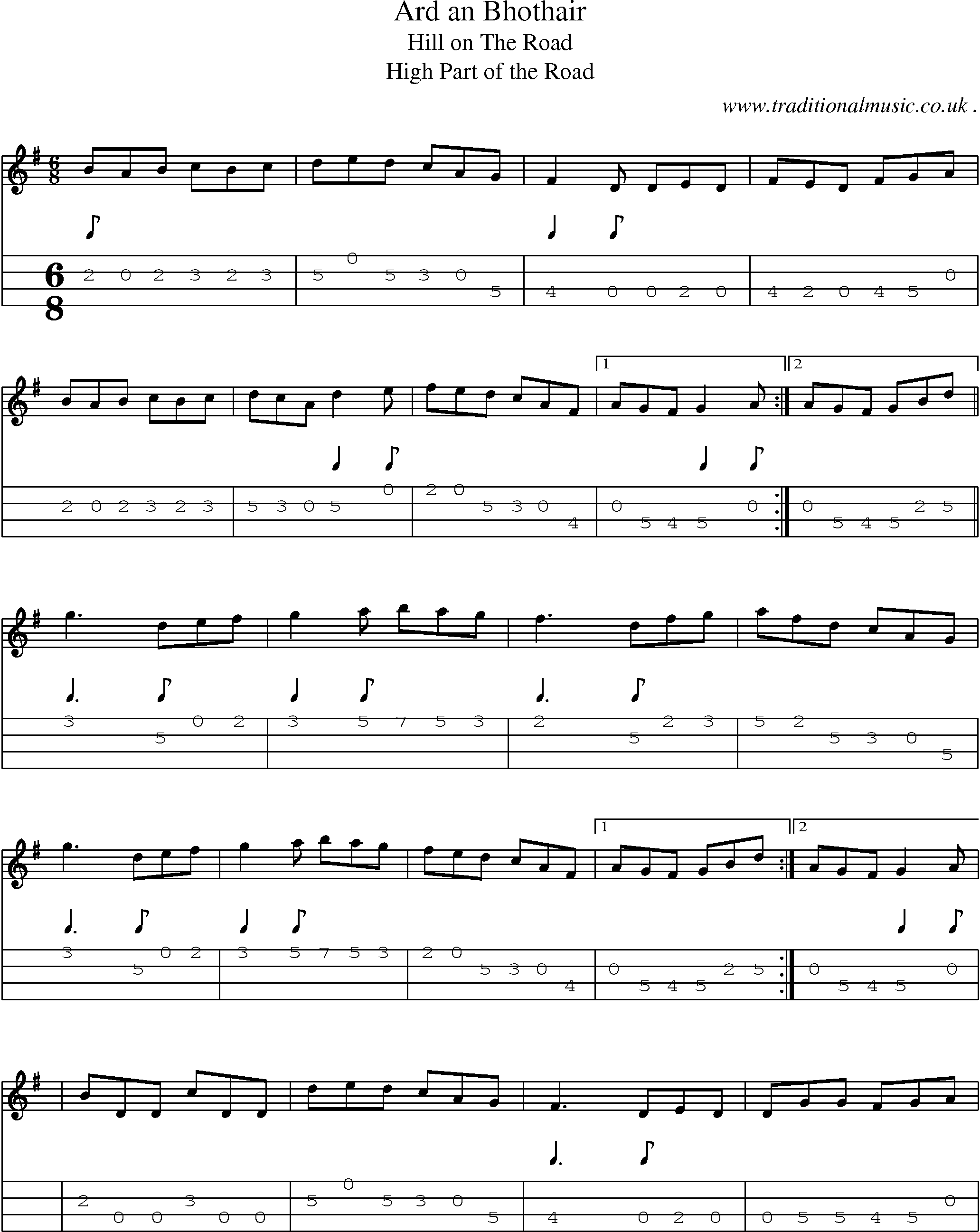 Sheet-Music and Mandolin Tabs for Ard An Bhothair