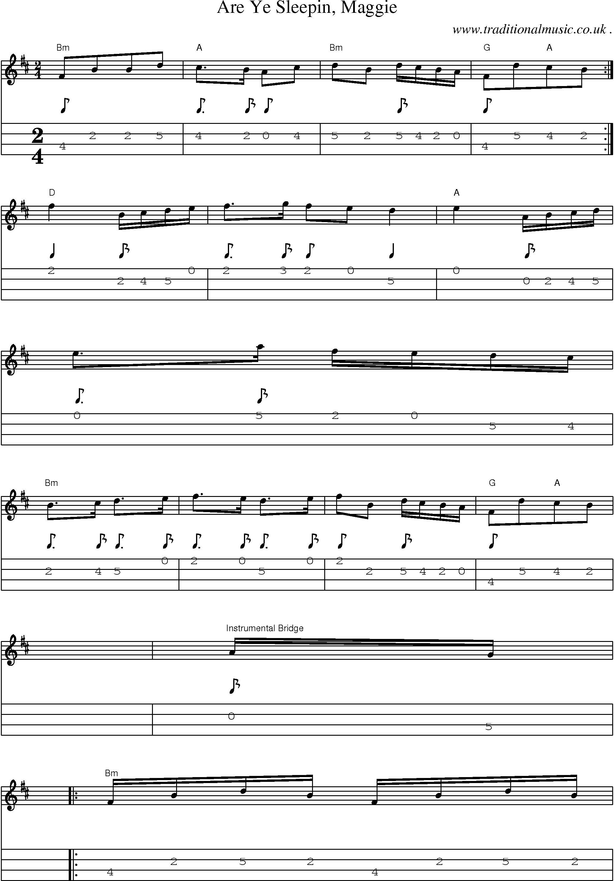 Sheet-Music and Mandolin Tabs for Are Ye Sleepin Maggie