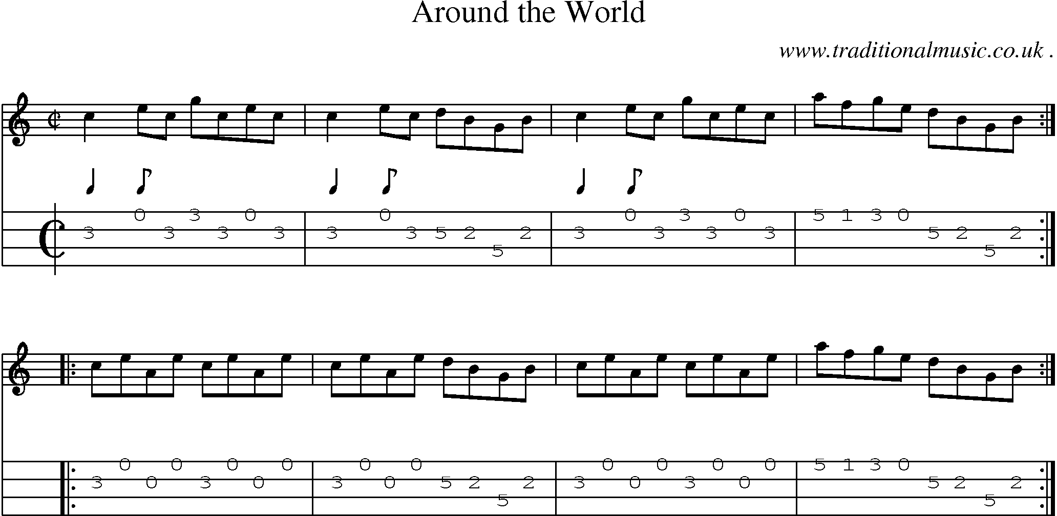 Sheet-Music and Mandolin Tabs for Around The World