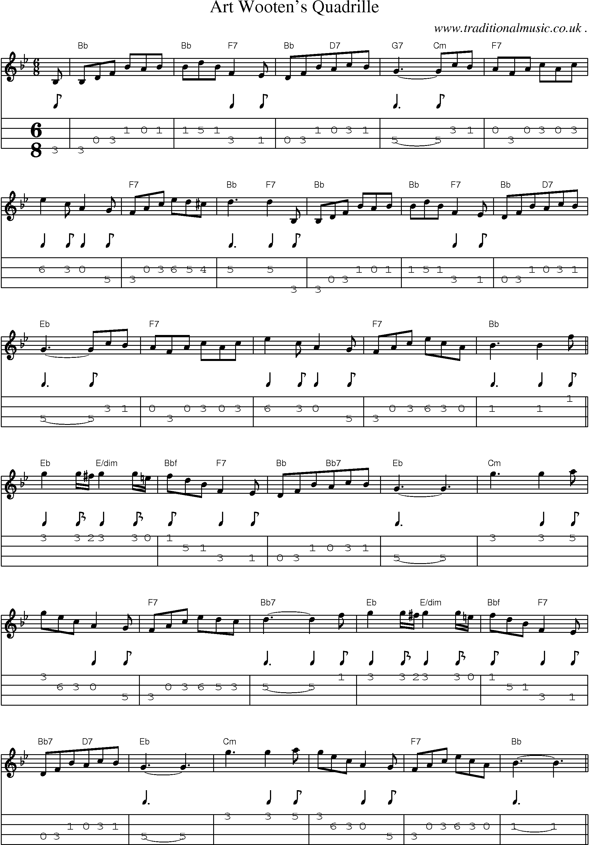 Sheet-Music and Mandolin Tabs for Art Wootens Quadrille