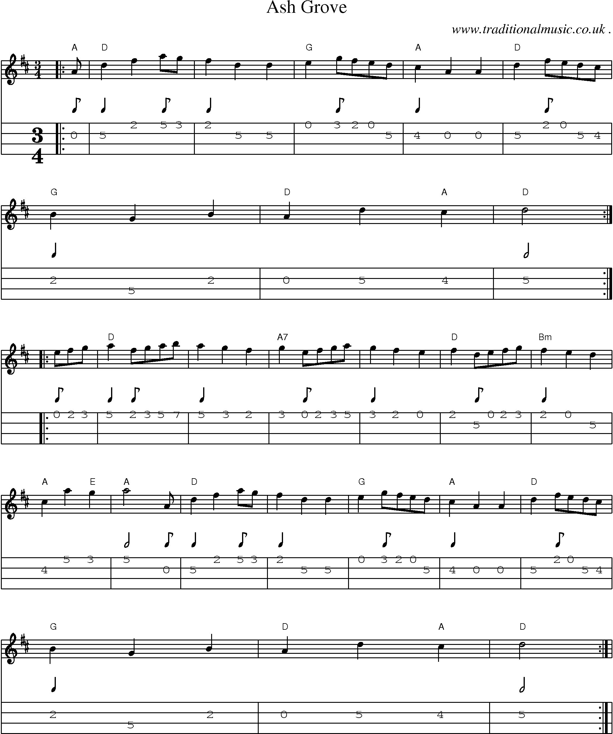 Sheet-Music and Mandolin Tabs for Ash Grove