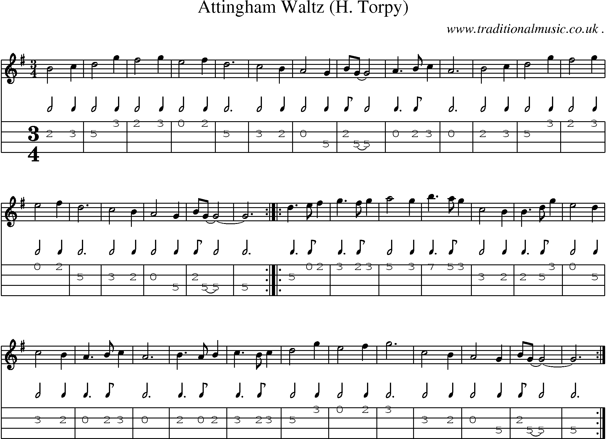 Sheet-Music and Mandolin Tabs for Attingham Waltz