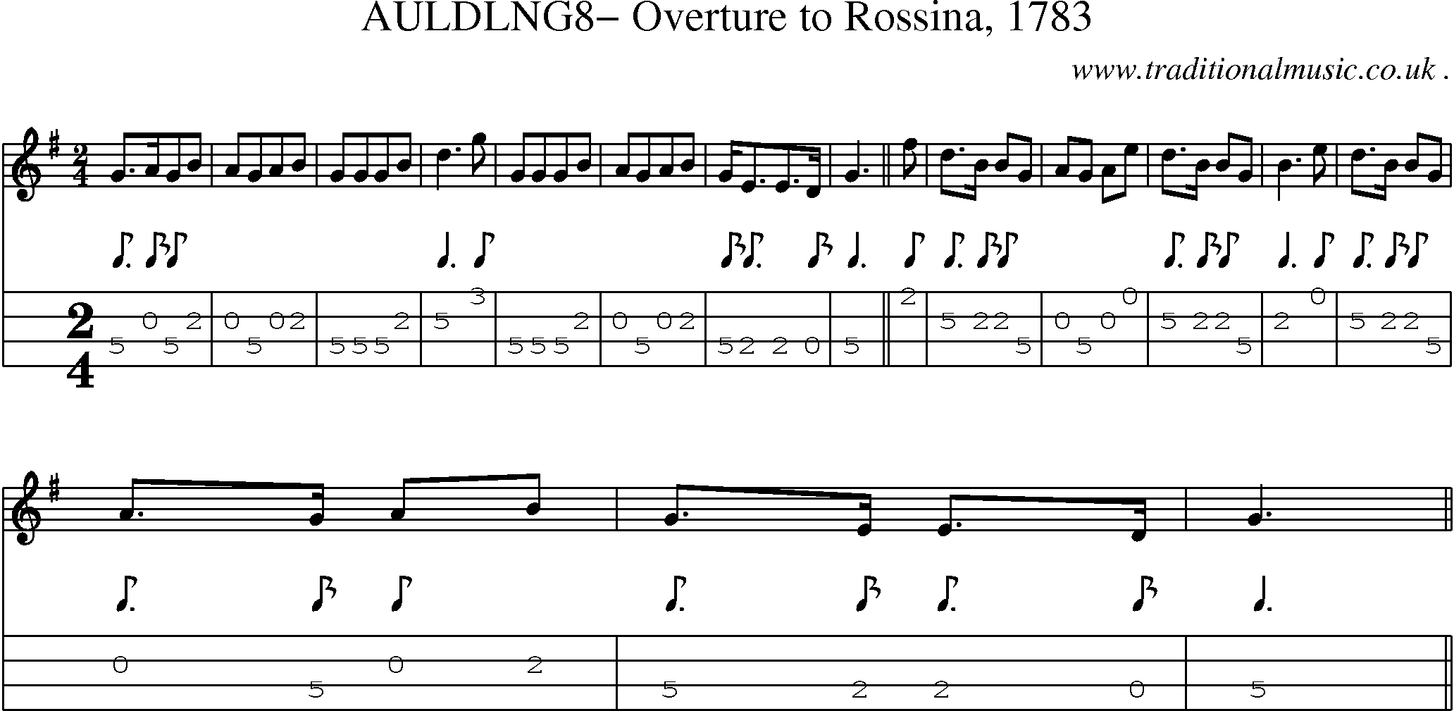 Sheet-Music and Mandolin Tabs for Auldlng8 Overture To Rossina 1783