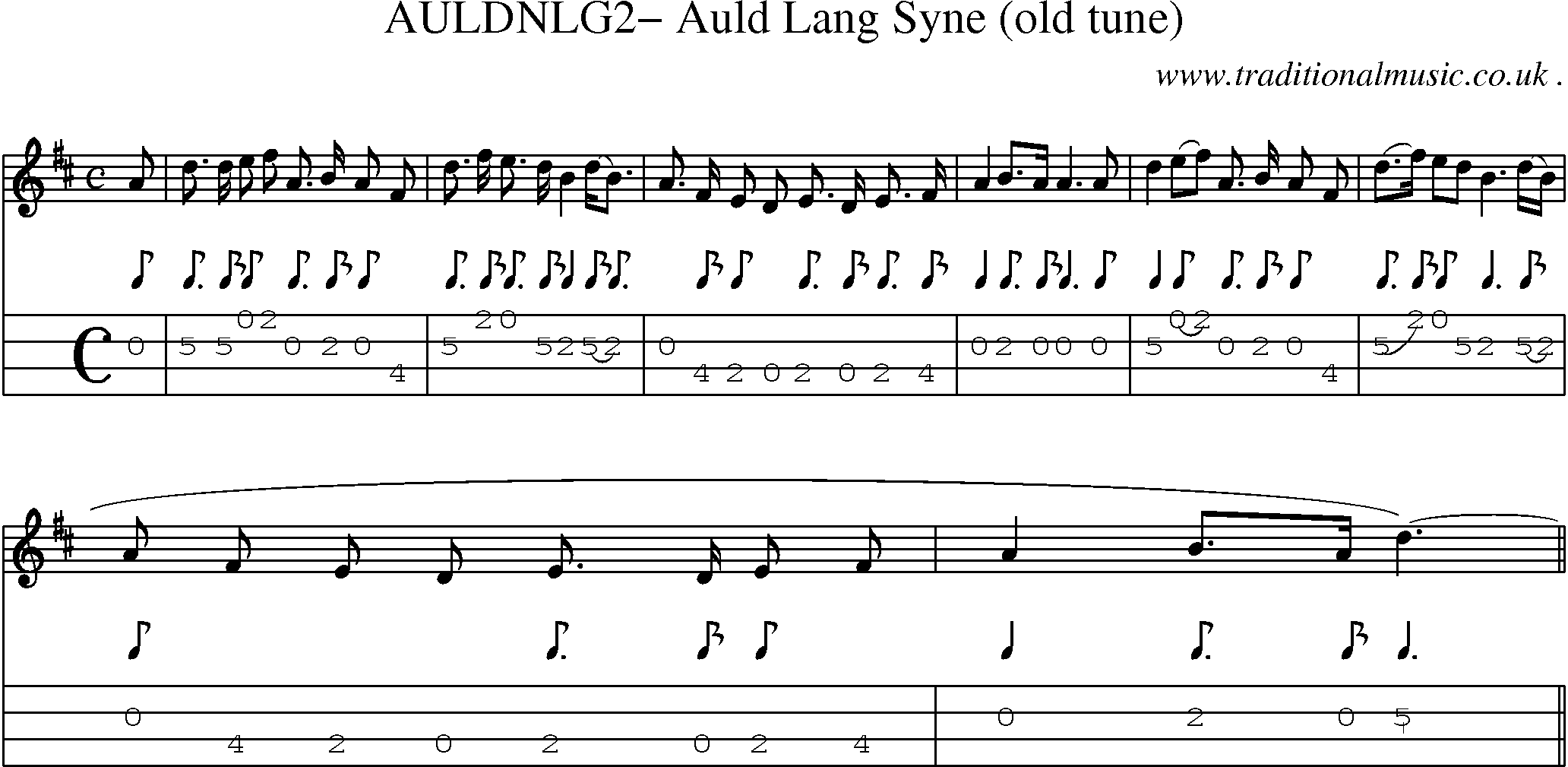 Sheet-Music and Mandolin Tabs for Auldnlg2 Auld Lang Syne (old Tune)