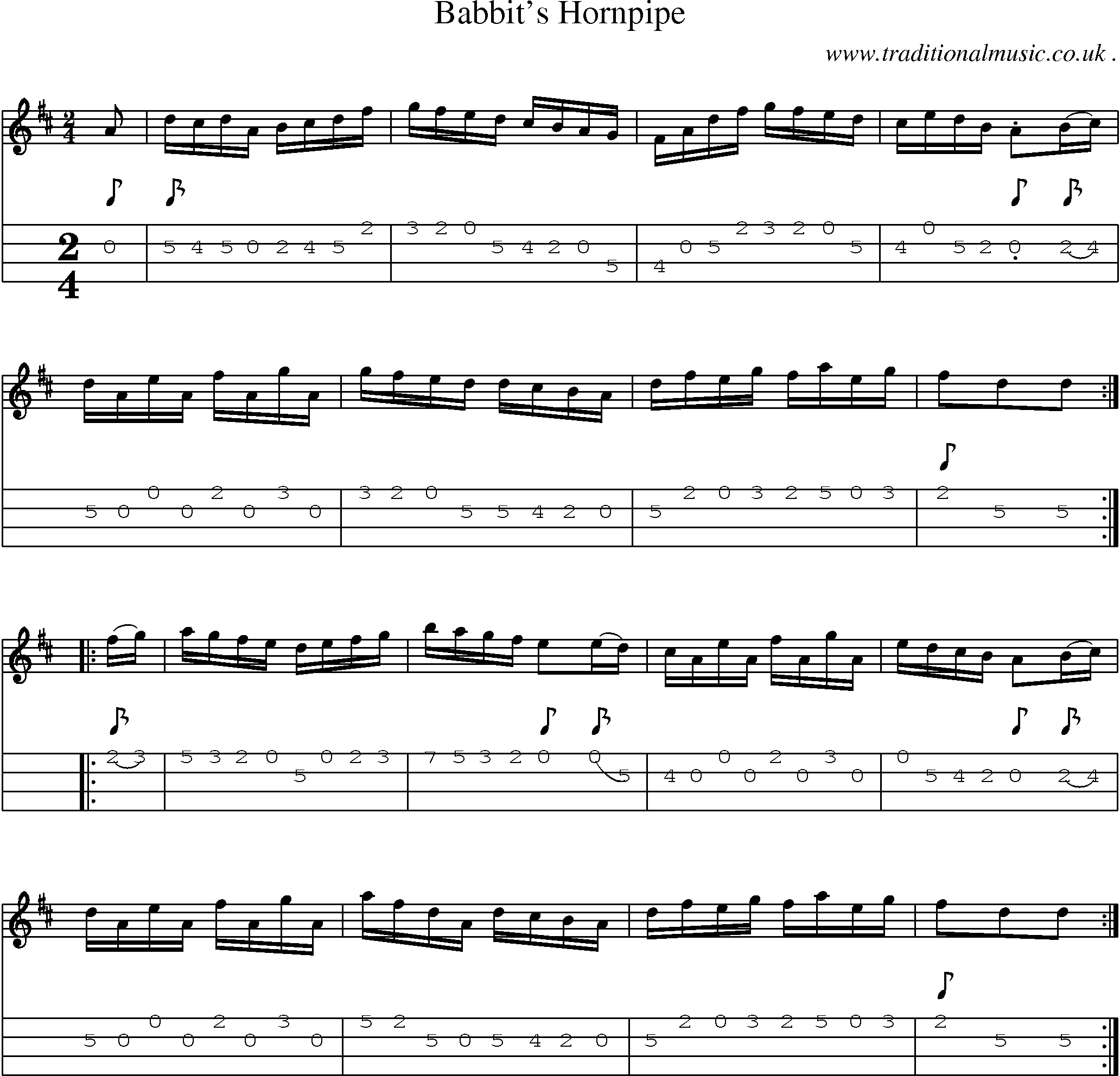 Sheet-Music and Mandolin Tabs for Babbits Hornpipe