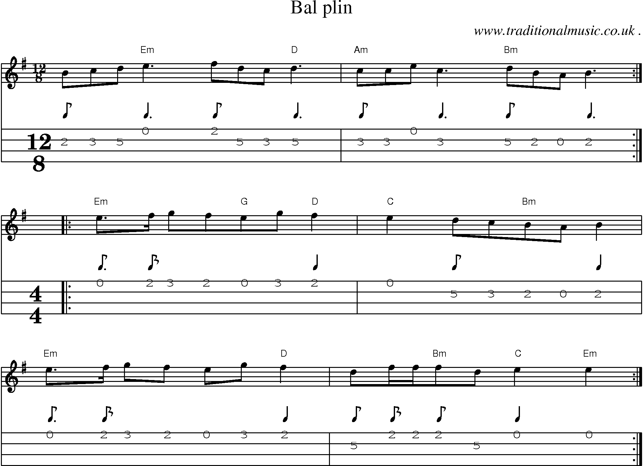 Sheet-Music and Mandolin Tabs for Bal Plin