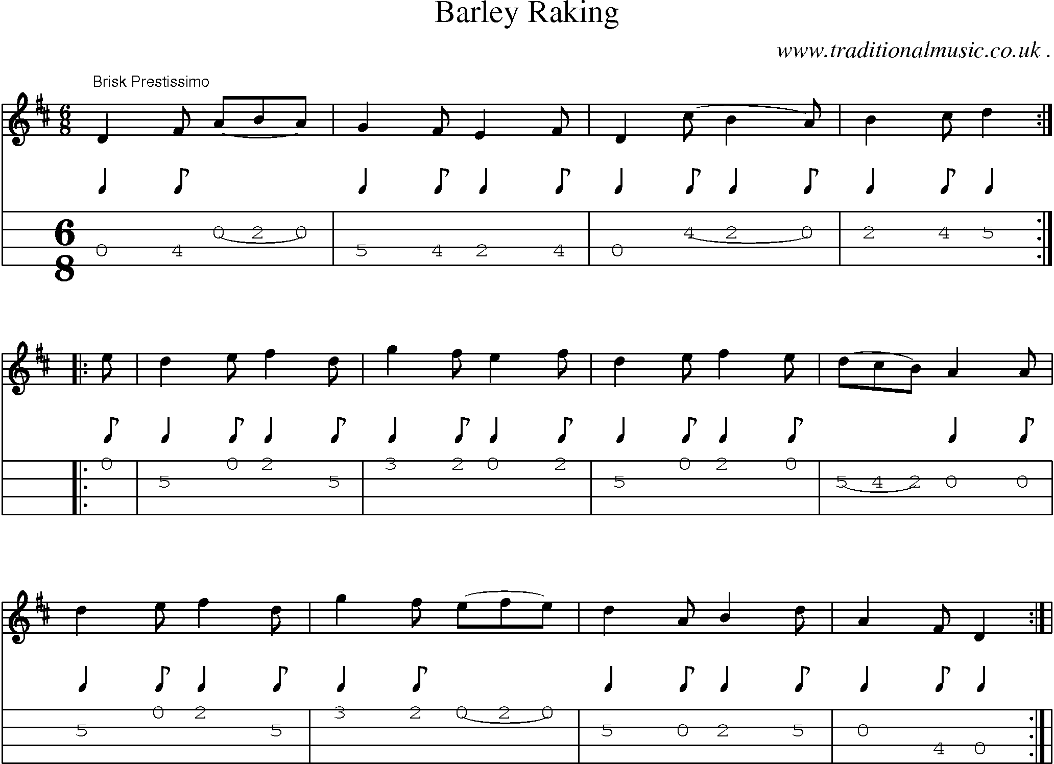 Sheet-Music and Mandolin Tabs for Barley Raking