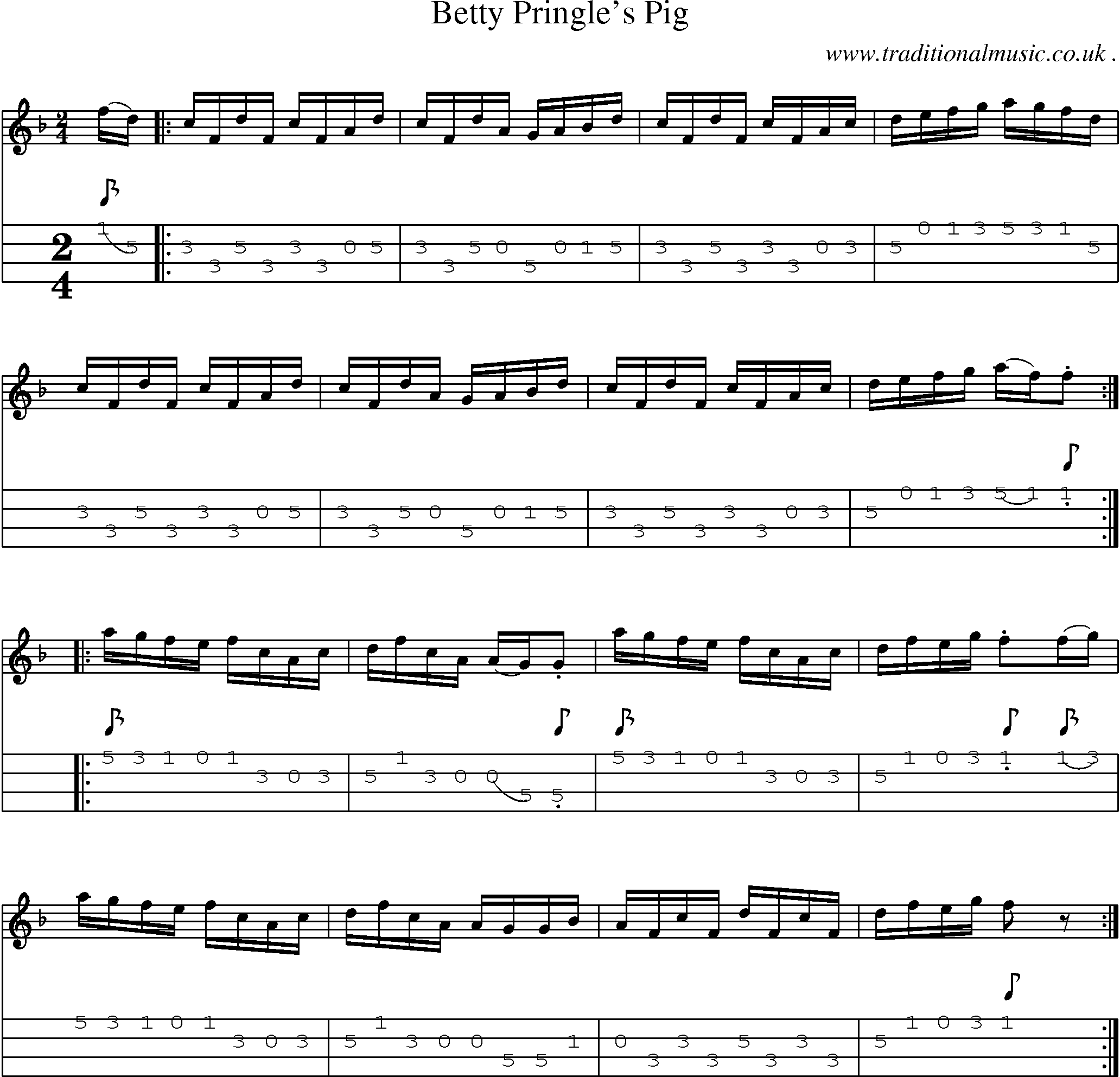 Sheet-Music and Mandolin Tabs for Betty Pringles Pig