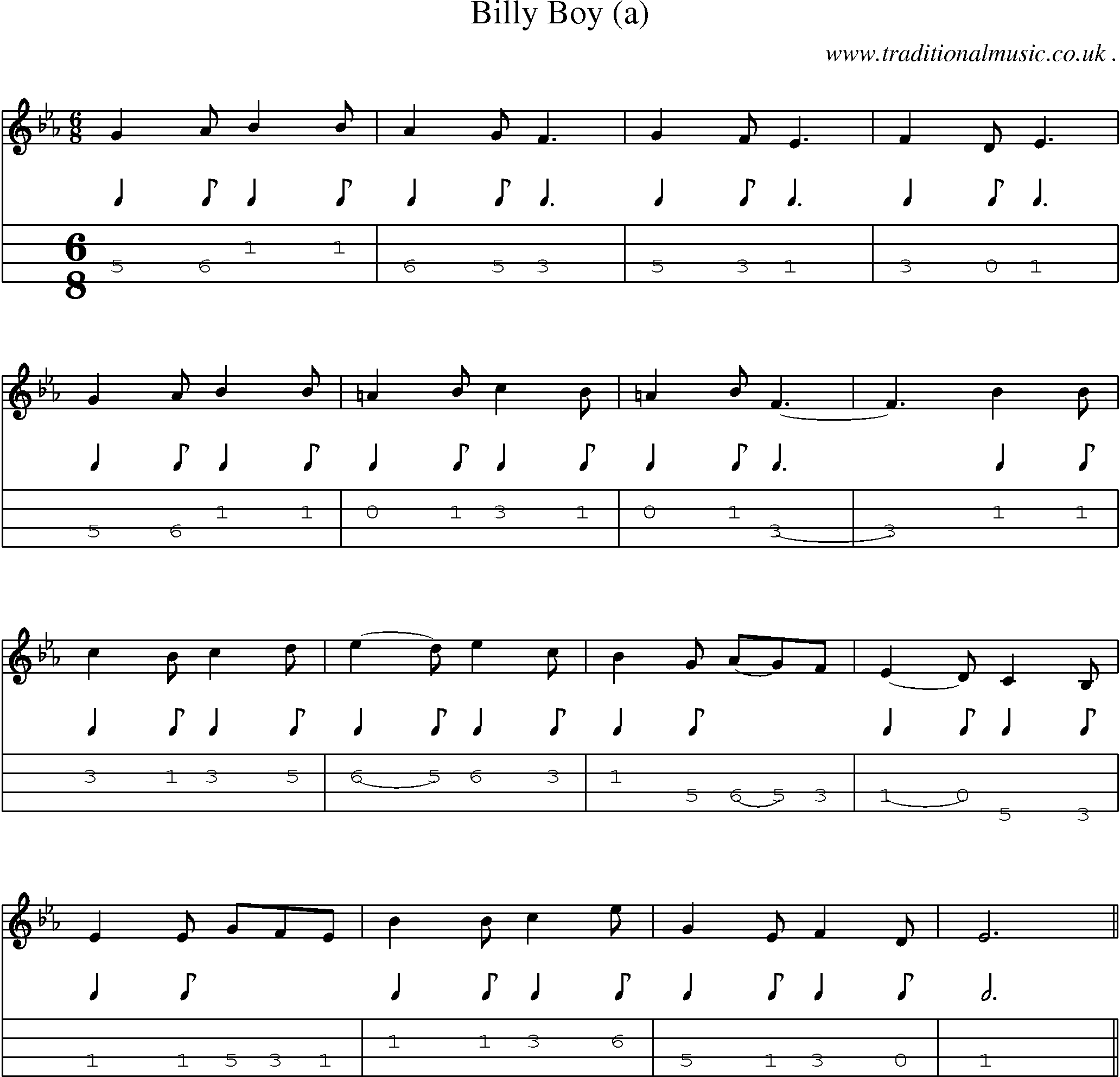 Sheet-Music and Mandolin Tabs for Billy Boy (a)