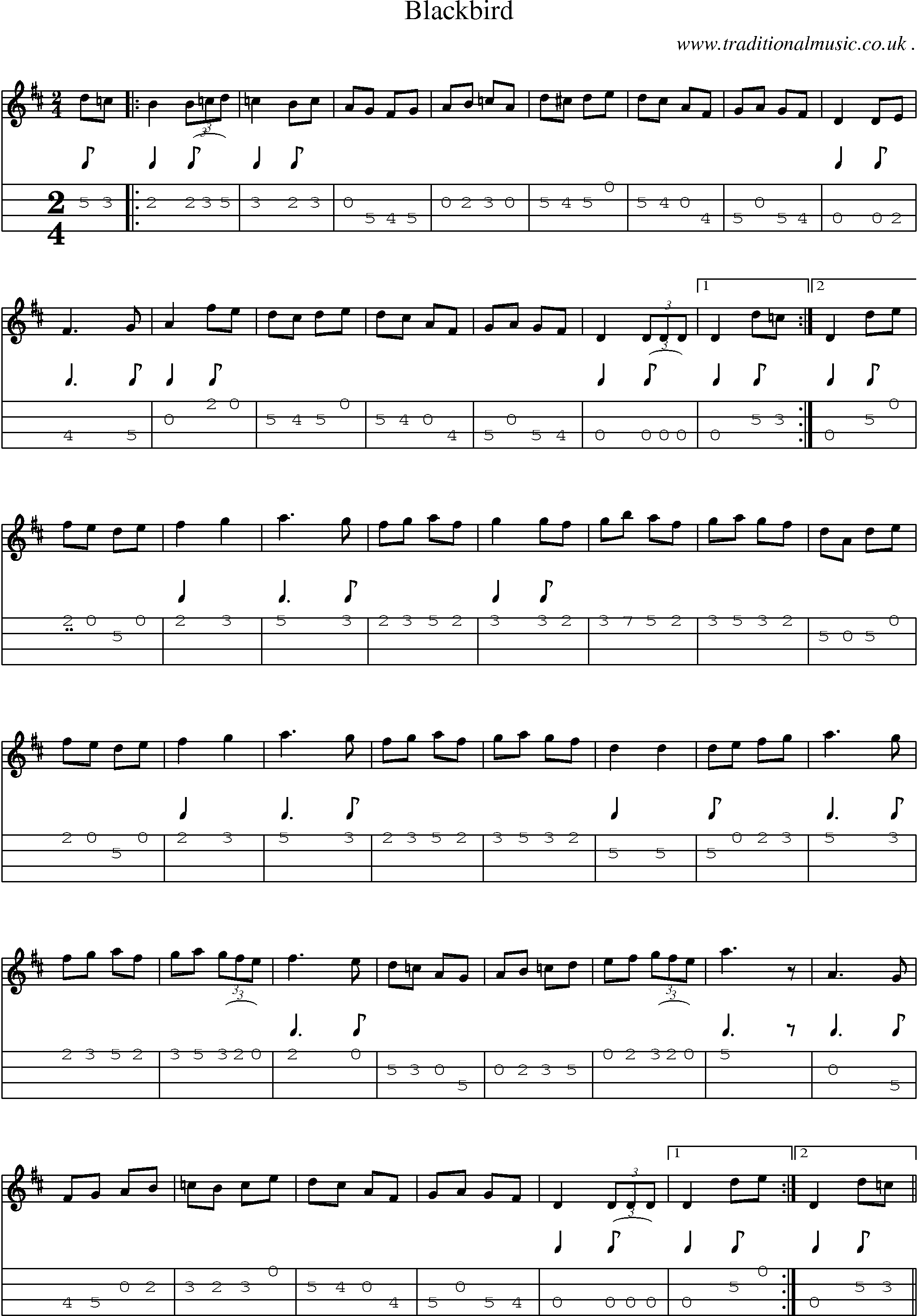 Sheet-Music and Mandolin Tabs for Blackbird