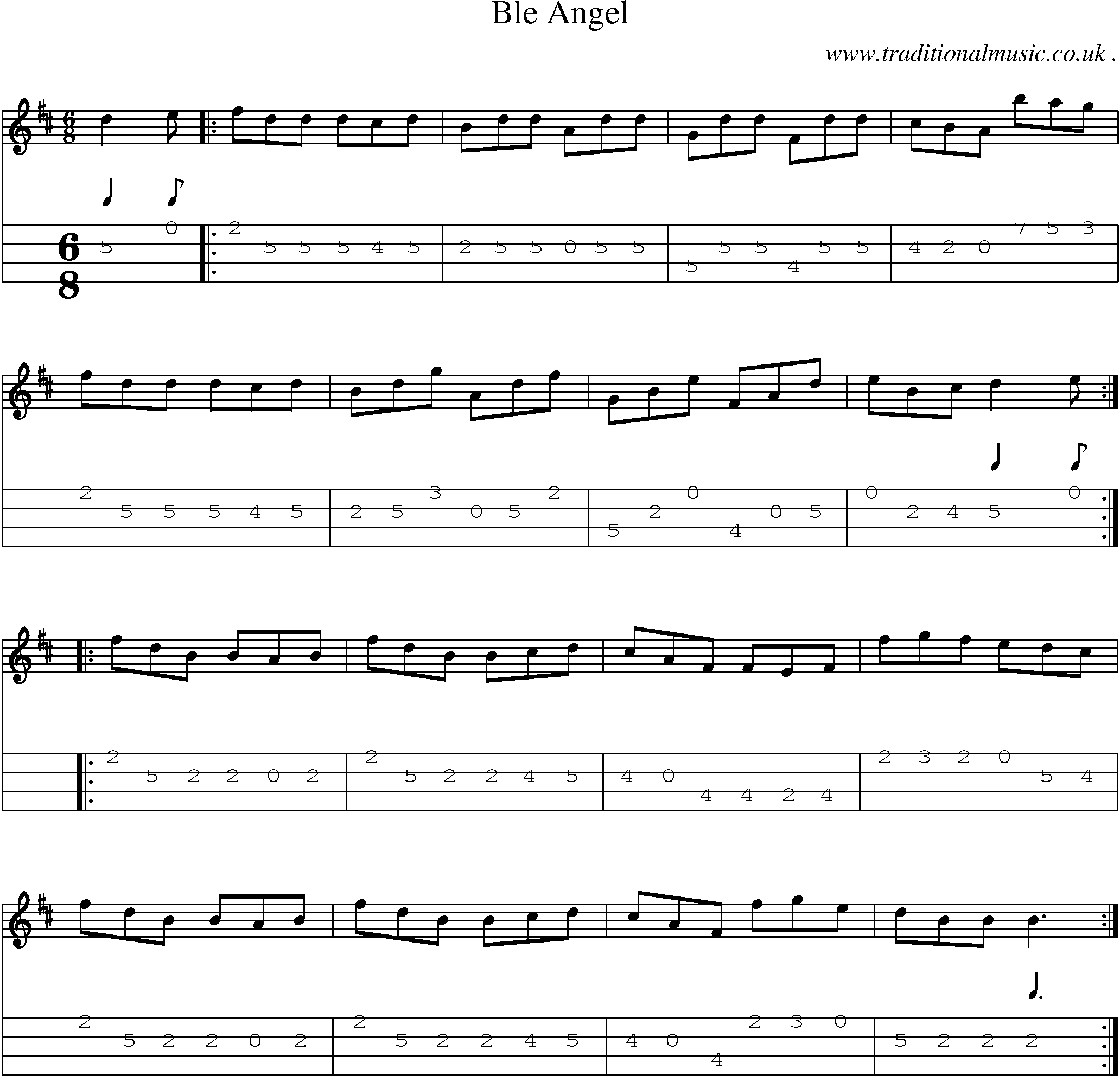 Sheet-Music and Mandolin Tabs for Ble Angel